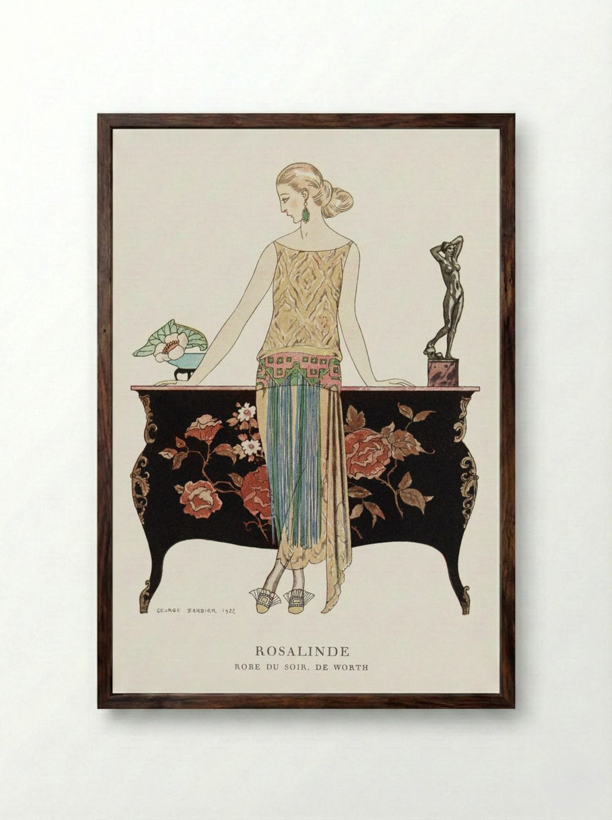 Rosalinde, Robe du Soir, de Worth - George Barbier - Framed Print Dark Wood