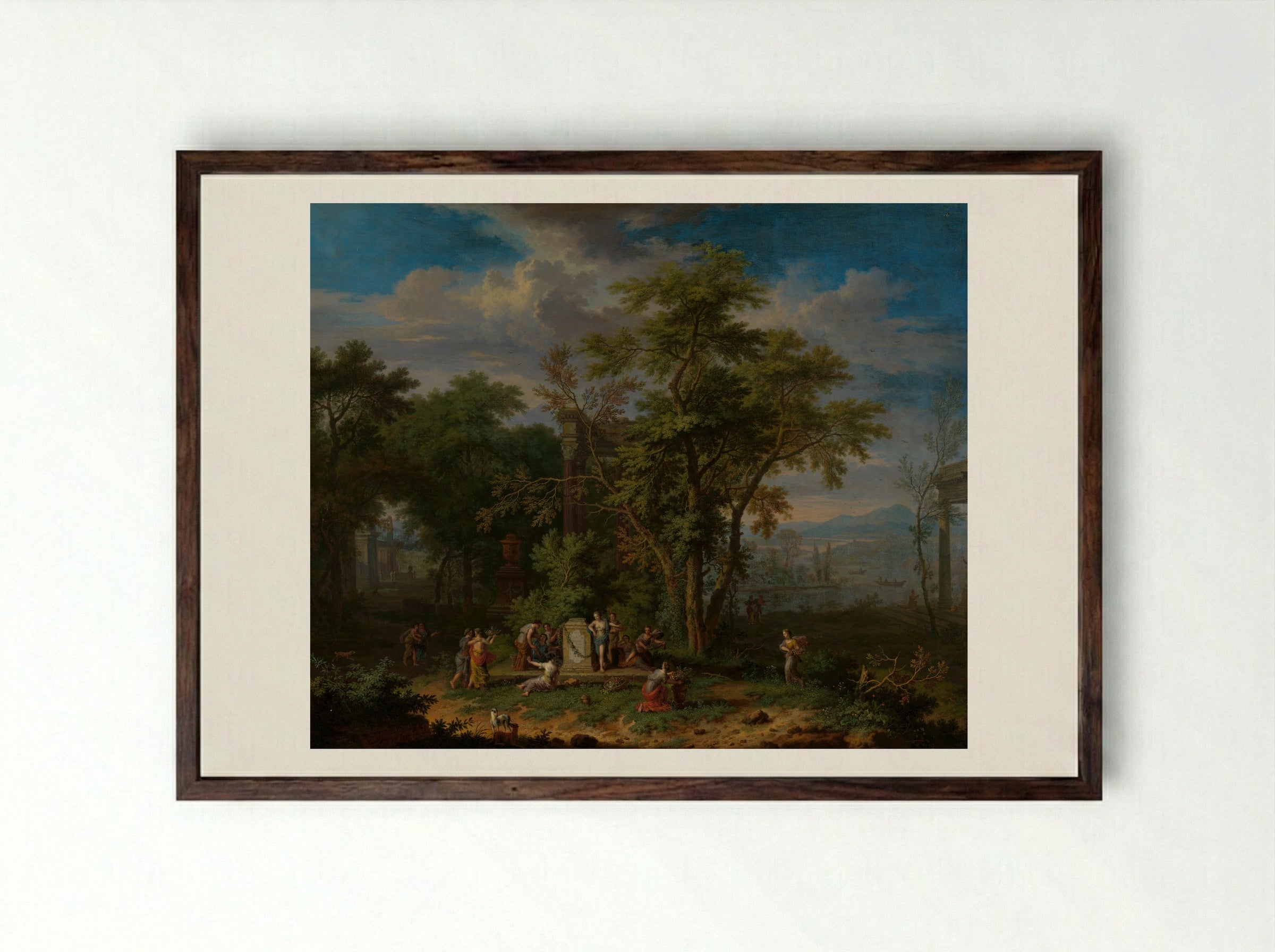 Arcadian Landscape with a Sacrifice - Jan van Huysum - Framed Print Dark Wood