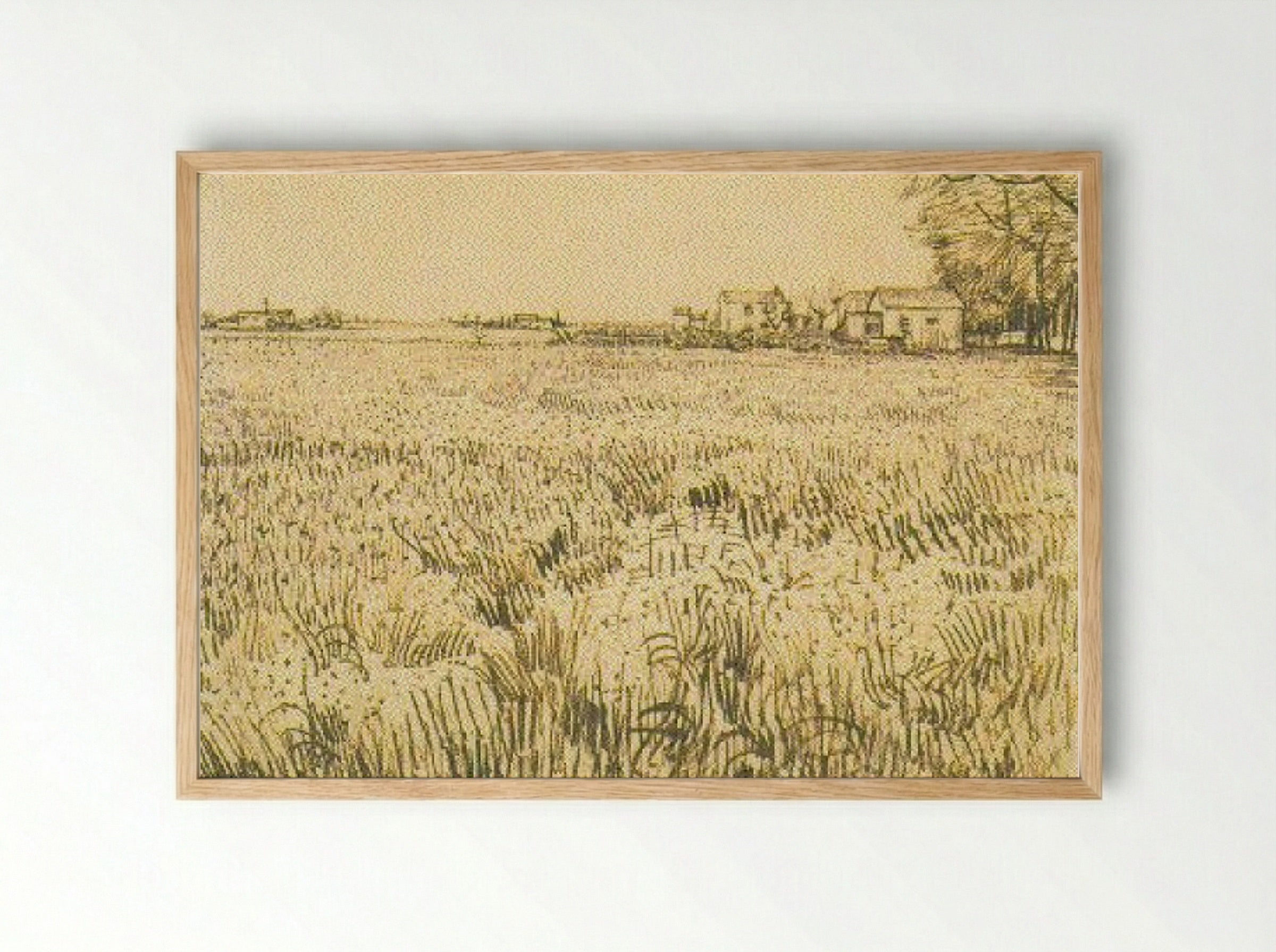 Wheatfield (Wheatfield with Houses) - Vincent van Gogh - Framed Print Wood