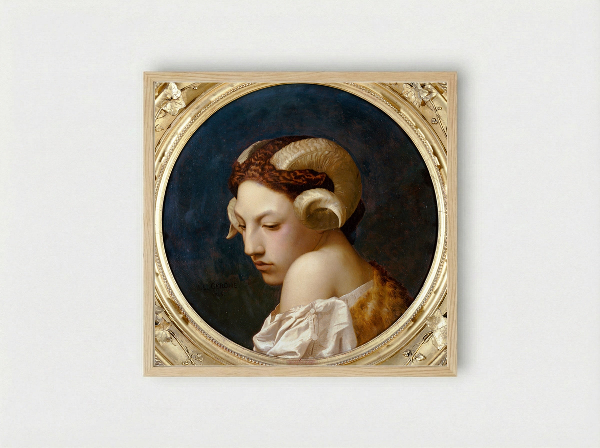 Woman's Head with Ram Horns - Jean-Léon Gérôme - Framed Print Wood