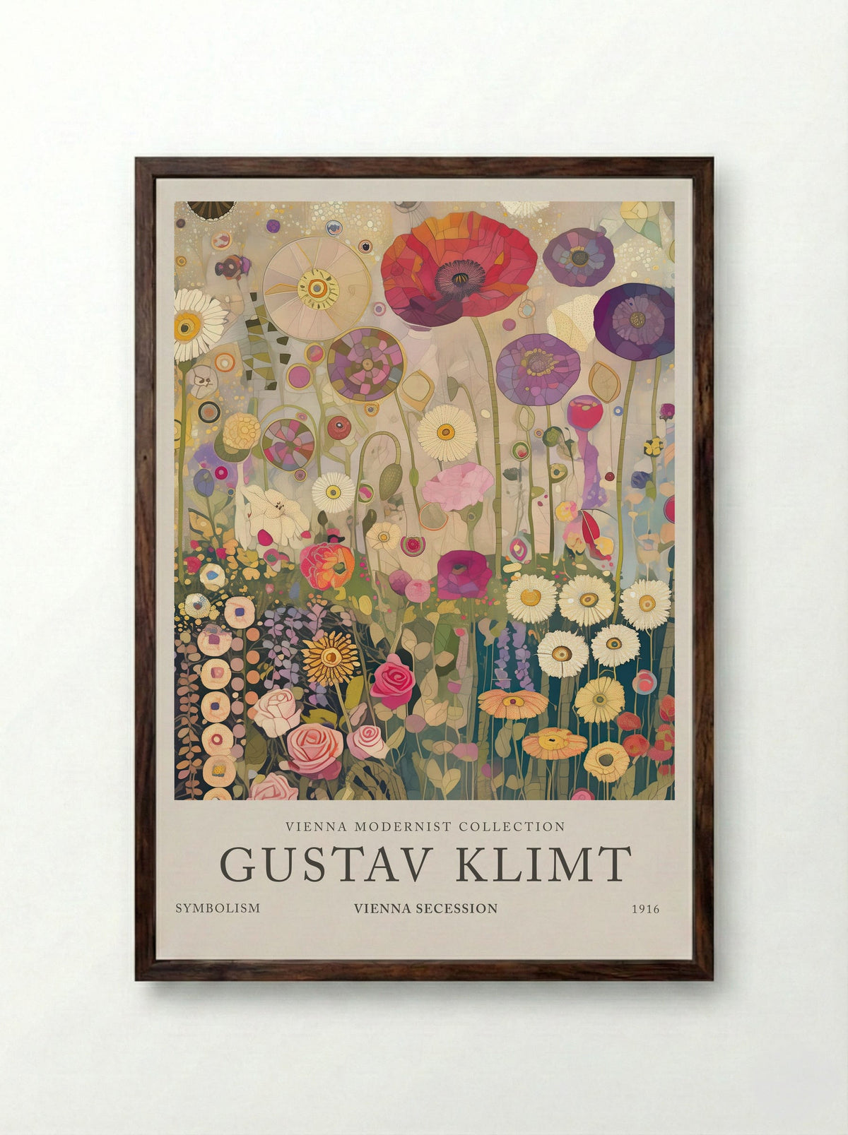 Radiant Flower Waltz - Gustav Klimt - Framed Print Dark Wood