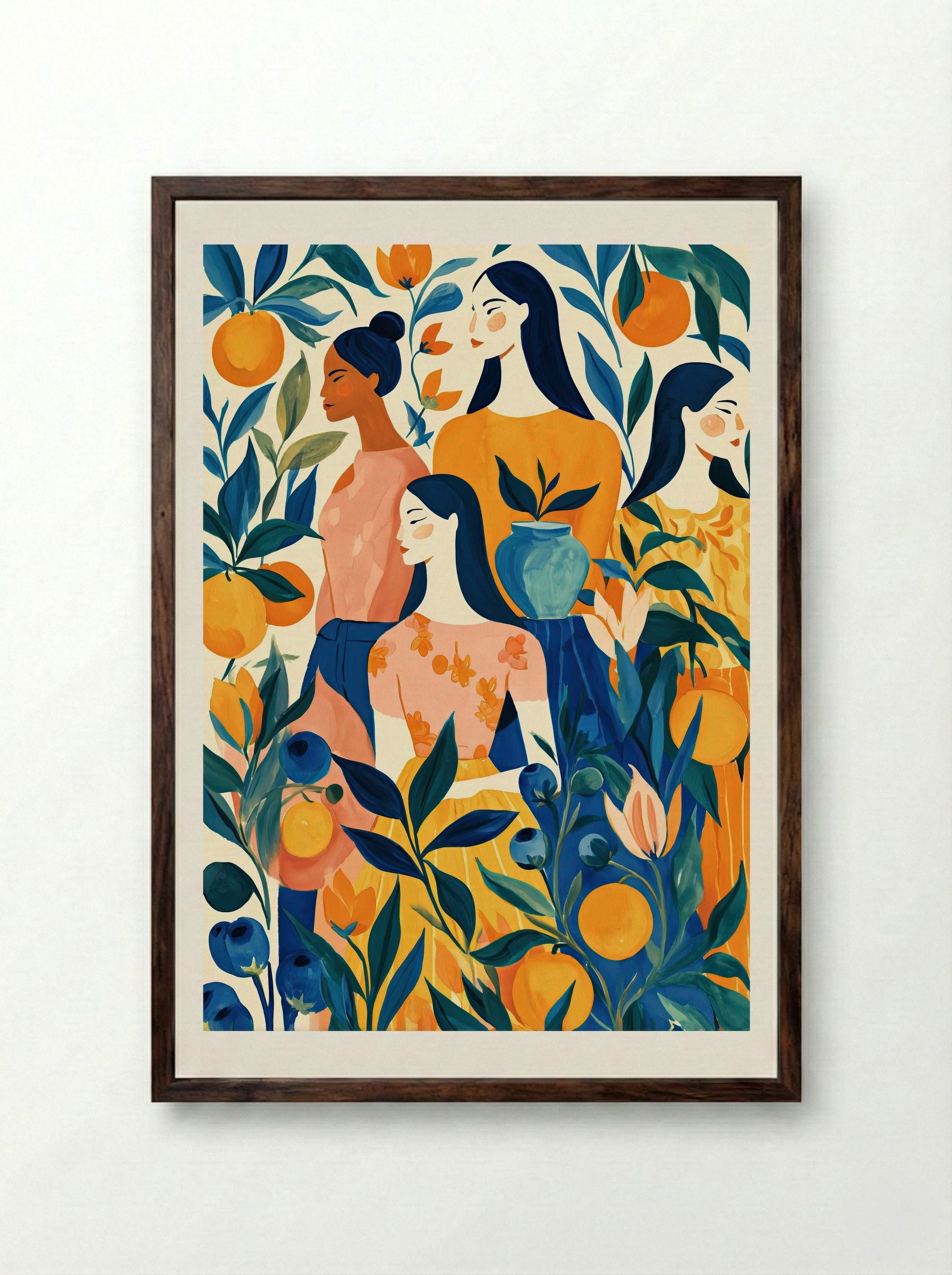 Citrus Garden Muse Botanical Wall Art - Framed Print Dark Wood