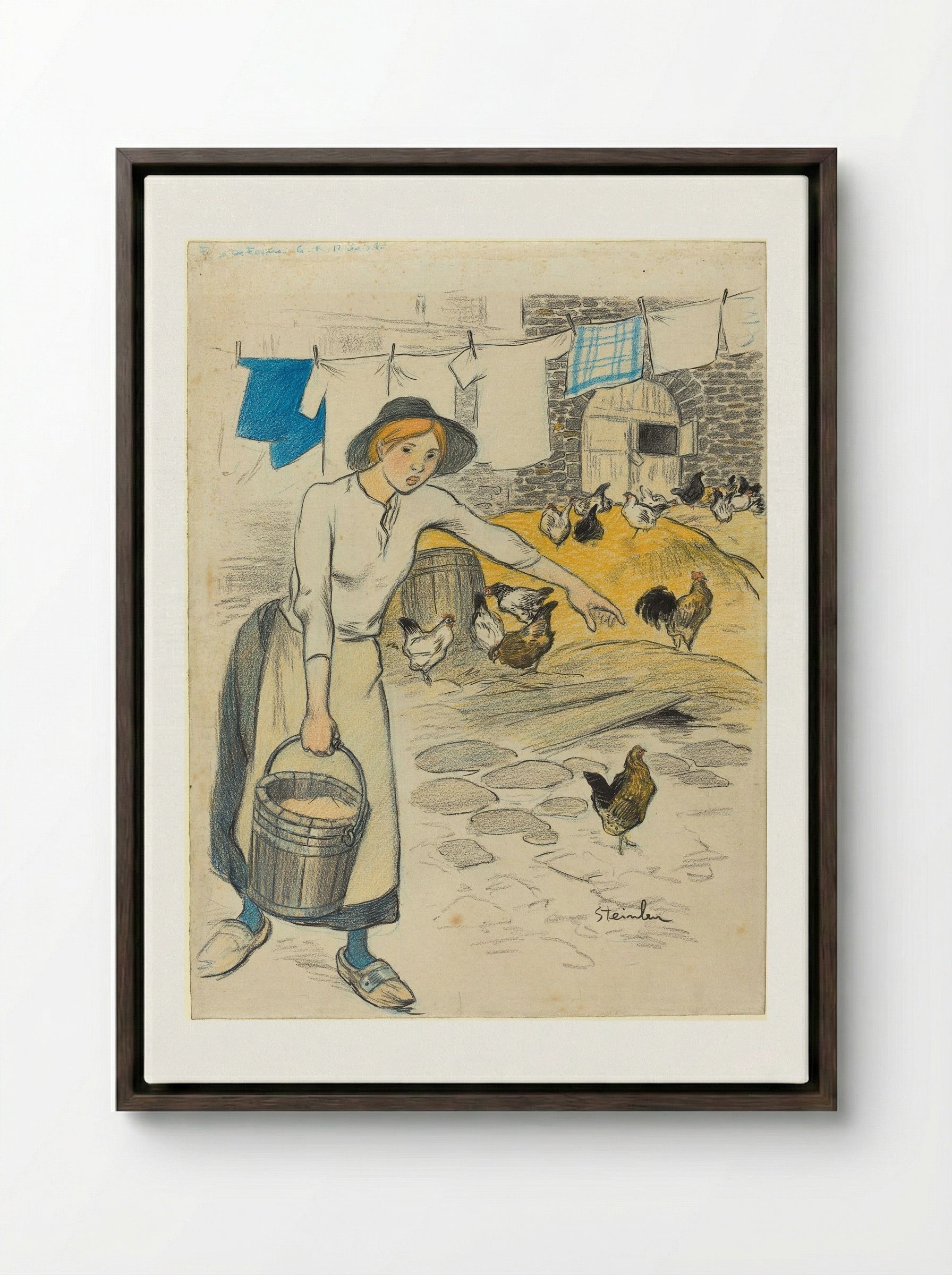 Fille de Ferme - Théophile Alexandre Steinlen - Framed Canvas Dark Wood