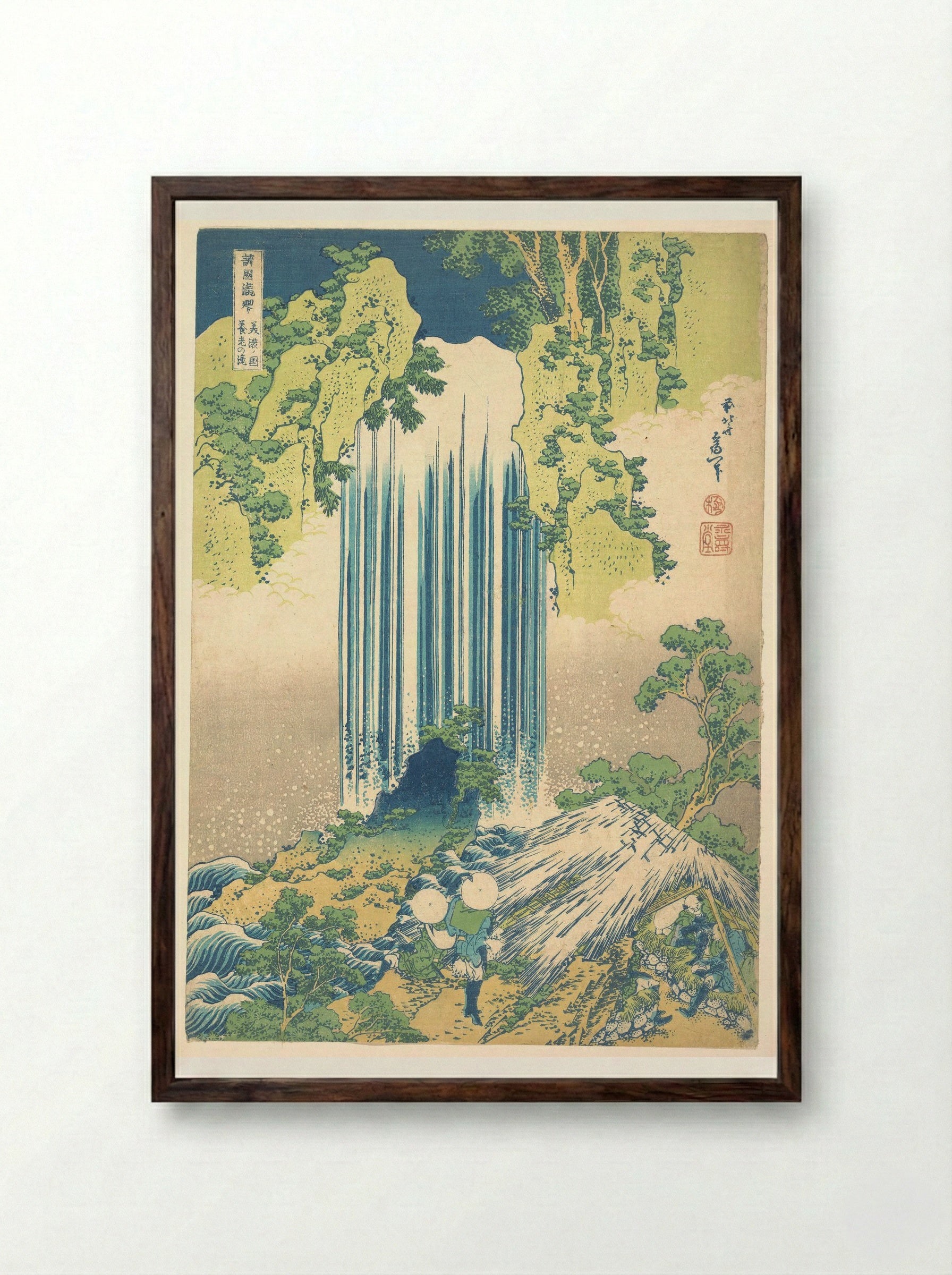 Yōrō Waterfall in Mino Province - Katsushika Hokusai - Framed Print Dark Wood