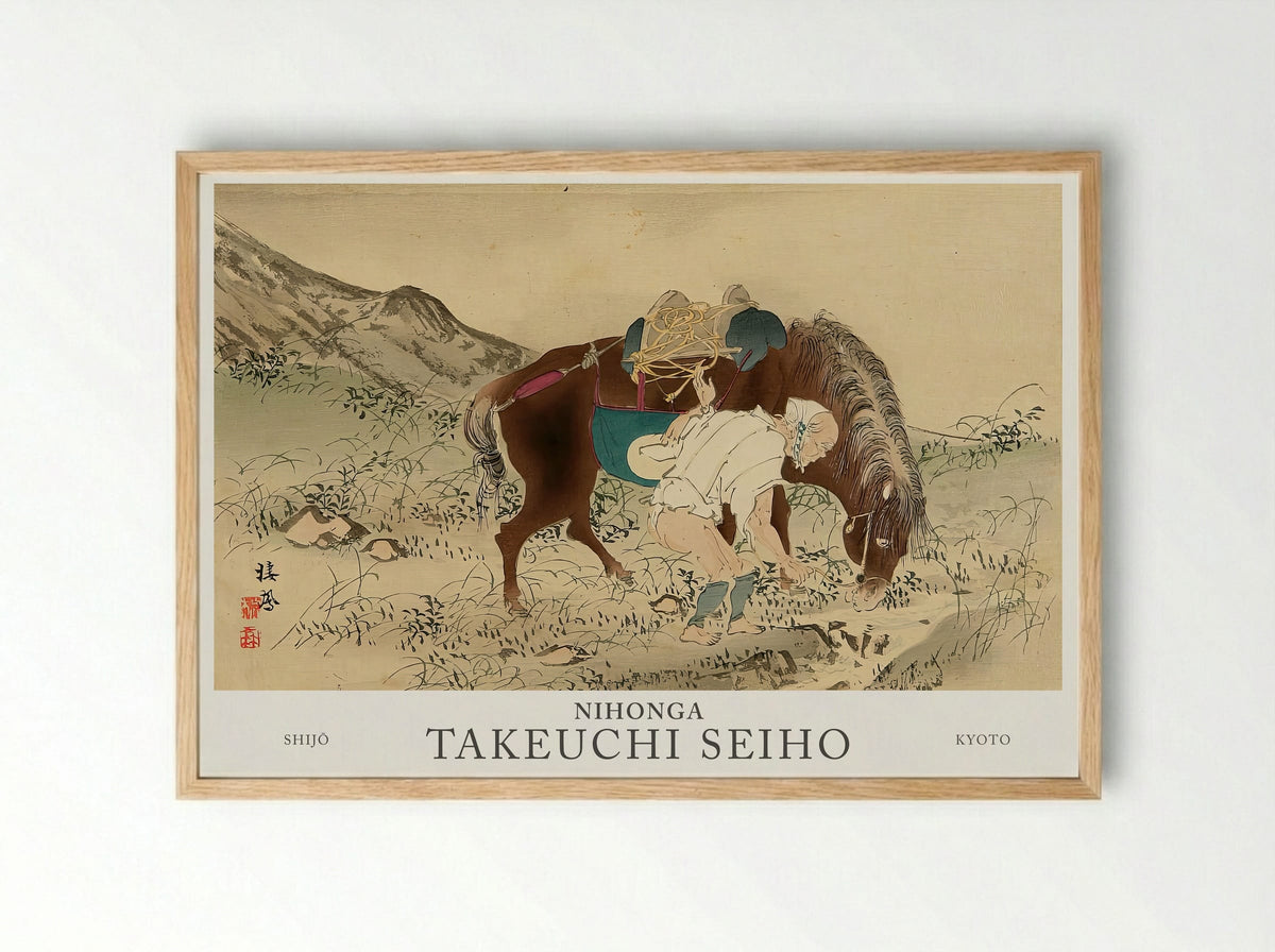 Seiho Twelve Fuji – Taking Care of Horse Modern Print Reproduction - Framed Print Wood