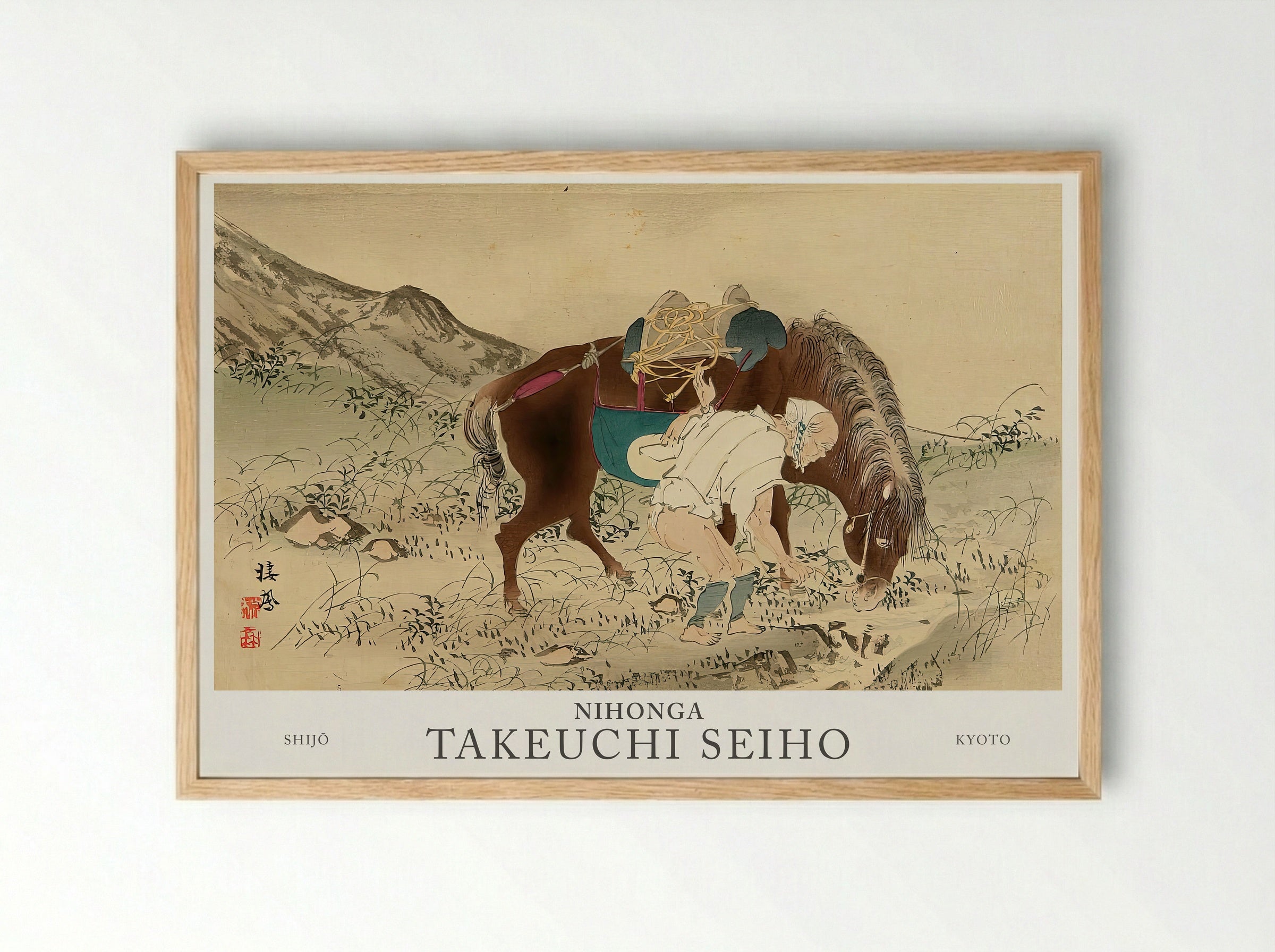Seiho Twelve Fuji – Taking Care of Horse Modern Print Reproduction - Framed Print Wood