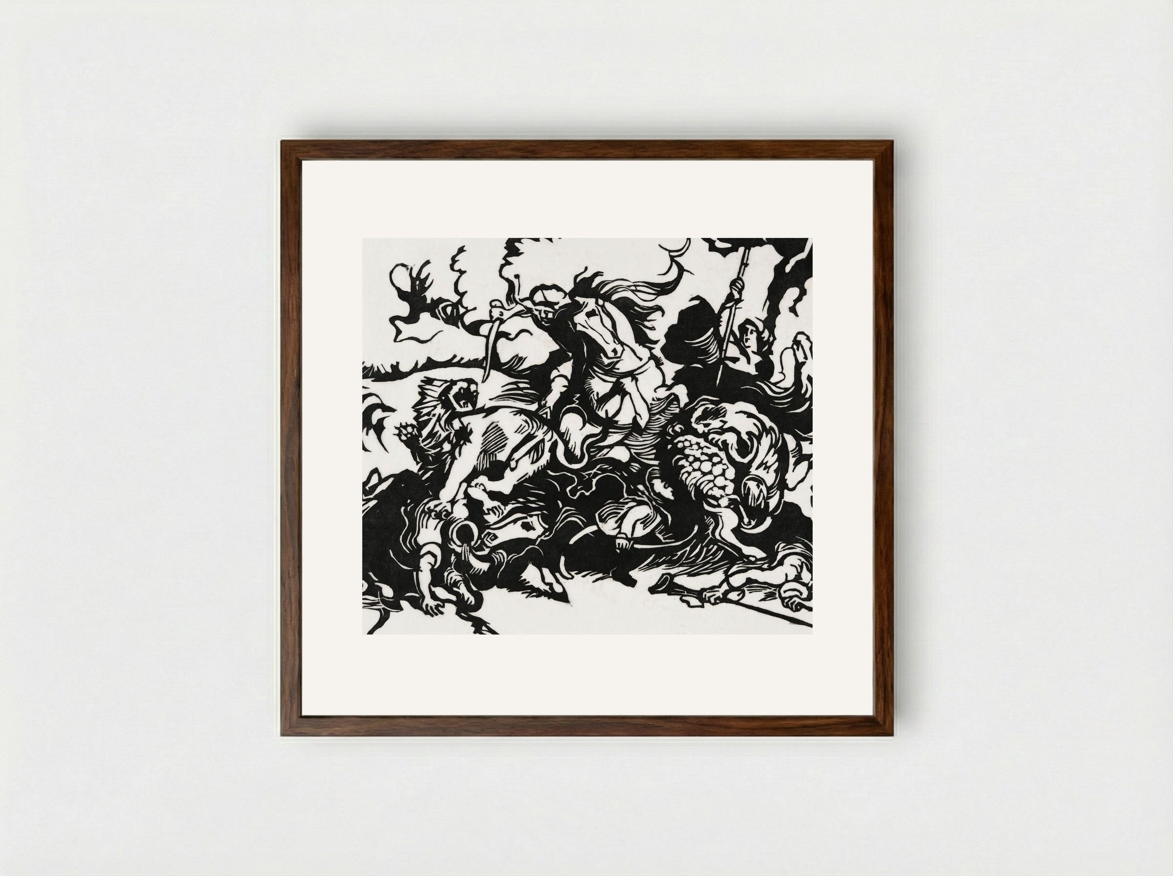 Lion Hunt - Franz Marc - Framed Print Dark Wood