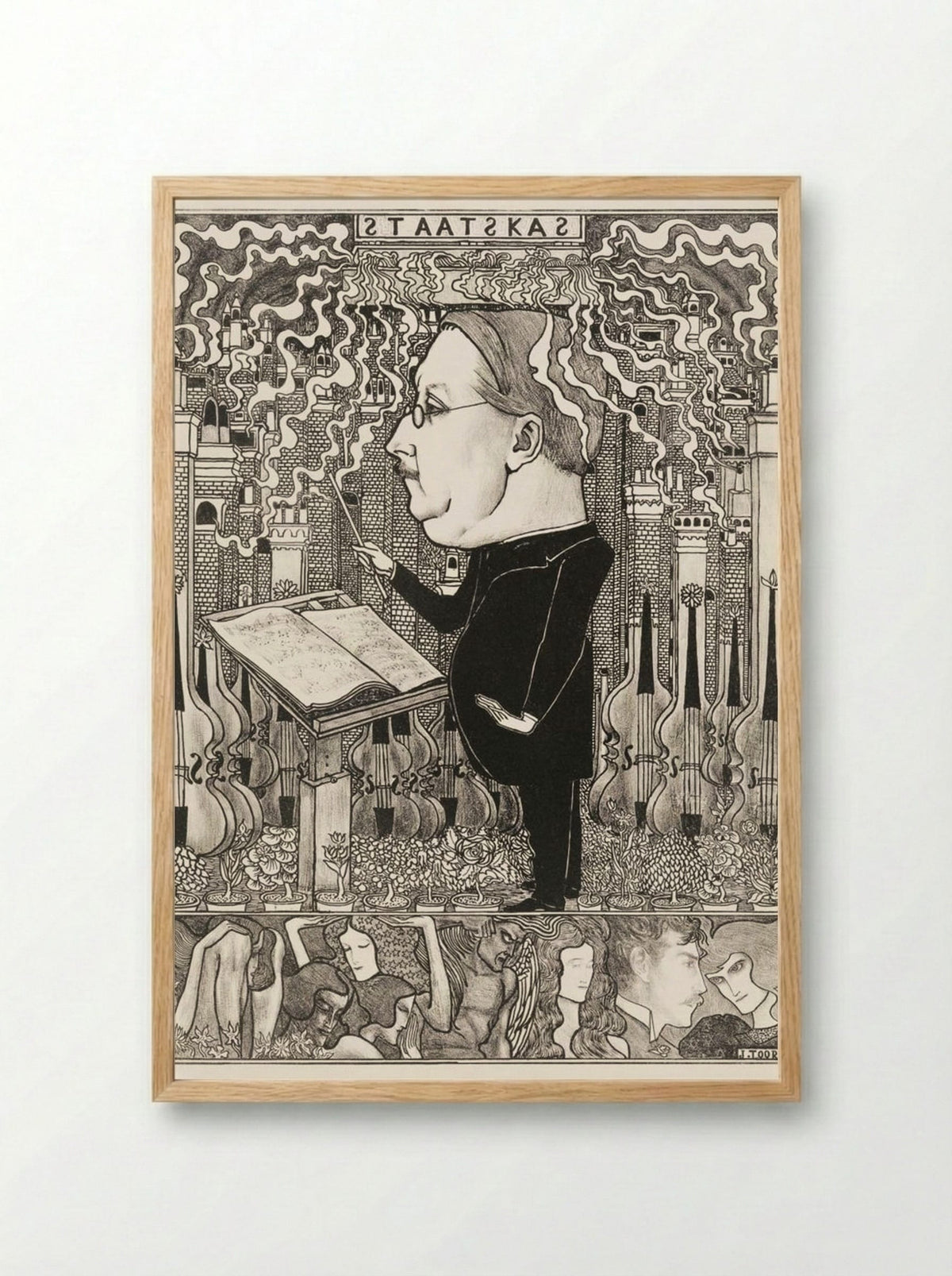 Conductor with Violins and Smoking Chimneys Behind - Jan Toorop - Framed Print Wood