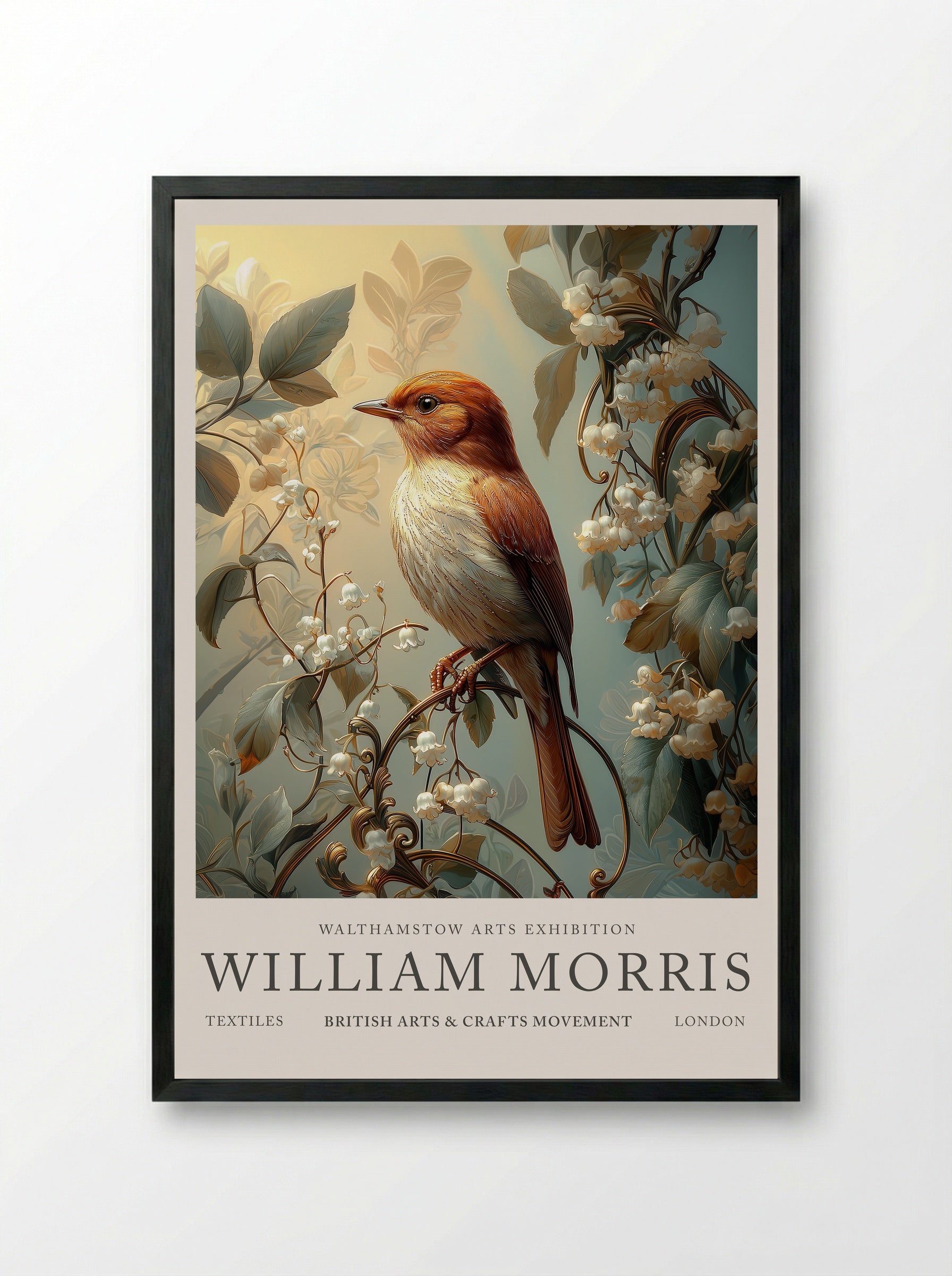 Nightingale Melody - William Morris - Framed Print Black
