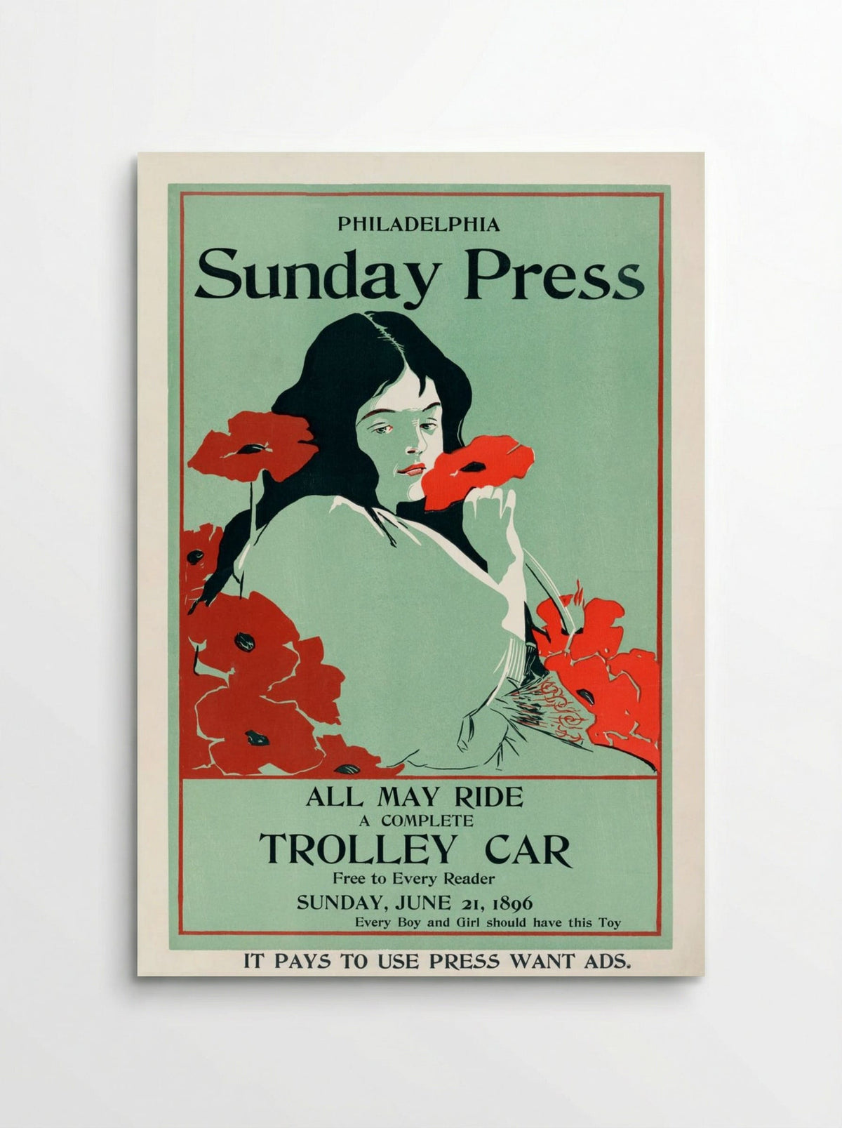 All May Ride: Philadelphia Sunday Press Trolley Car Advertisement - George Reiter Brill - Poster
