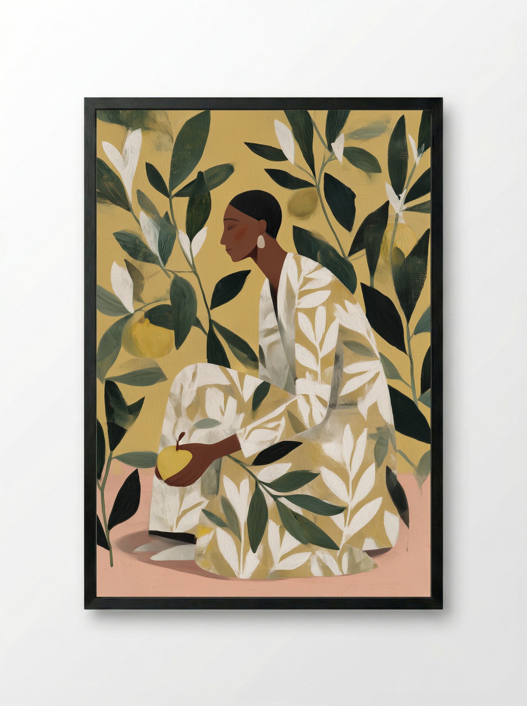 Lemon Garden Figure Modern Botanical Art Print - Framed Print Black