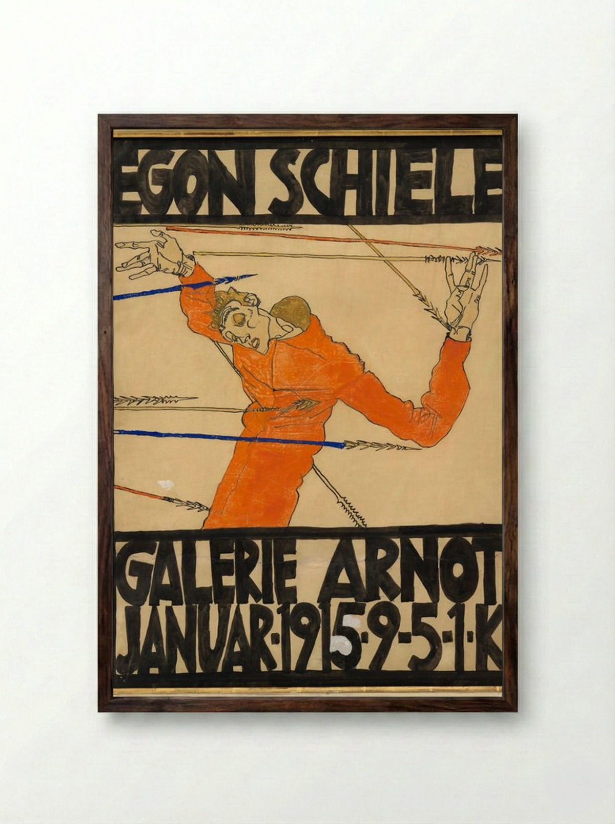 Plakat der Egon Schiele-Ausstellung in der Galerie Arnot - Egon Schiele - Framed Print Dark Wood