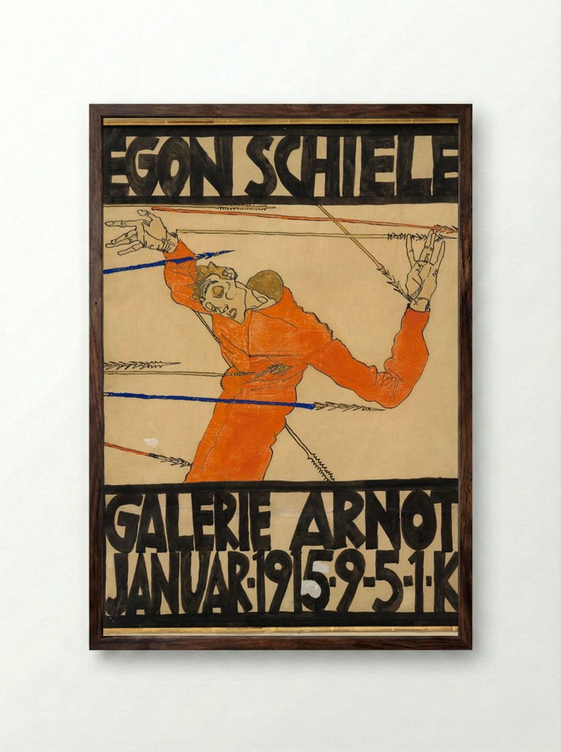 Plakat der Egon Schiele-Ausstellung in der Galerie Arnot - Egon Schiele - Framed Print Dark Wood