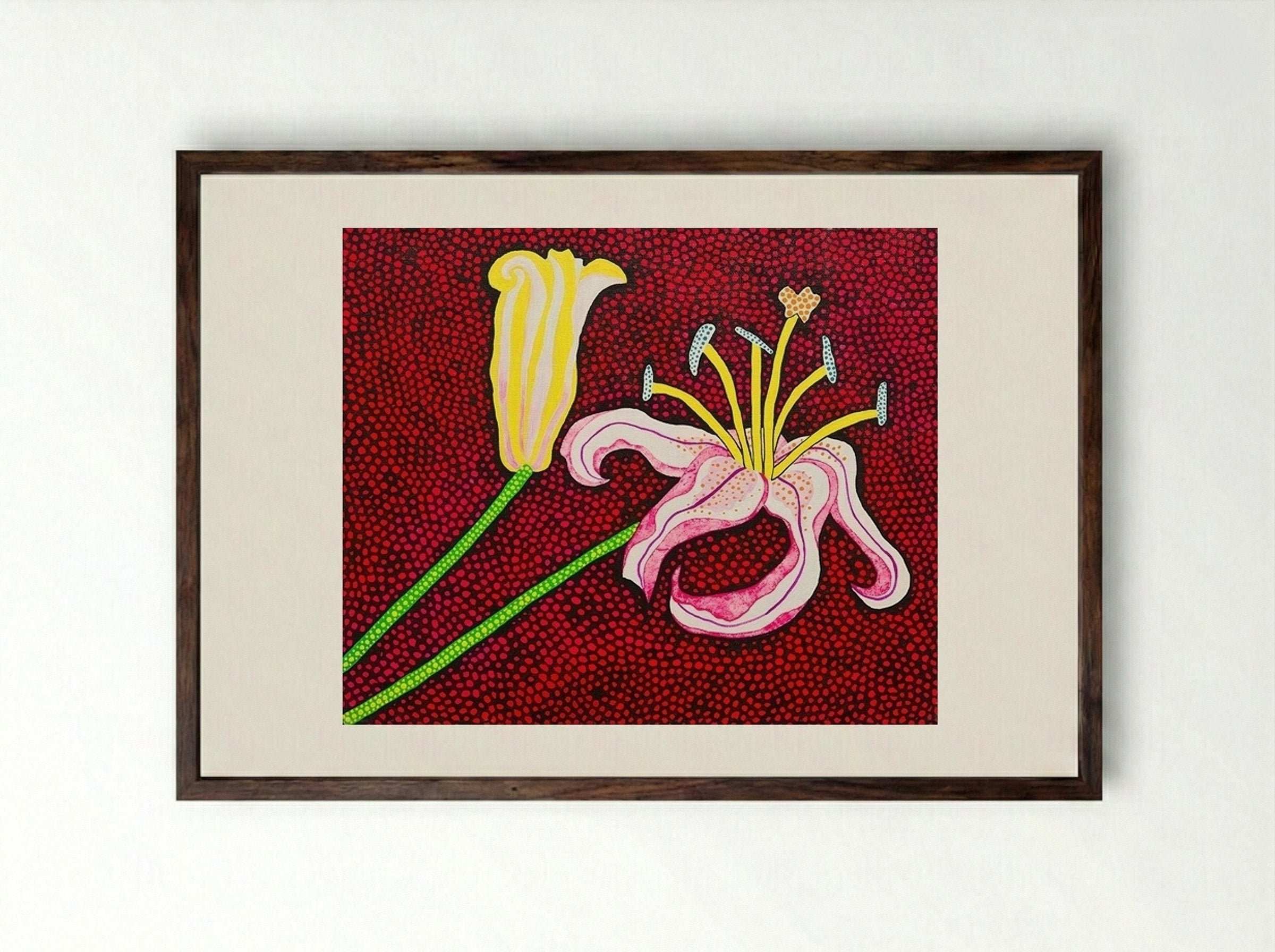 Ready to Blossom in the Morning - Yayoi Kusama - Framed Print Dark Wood