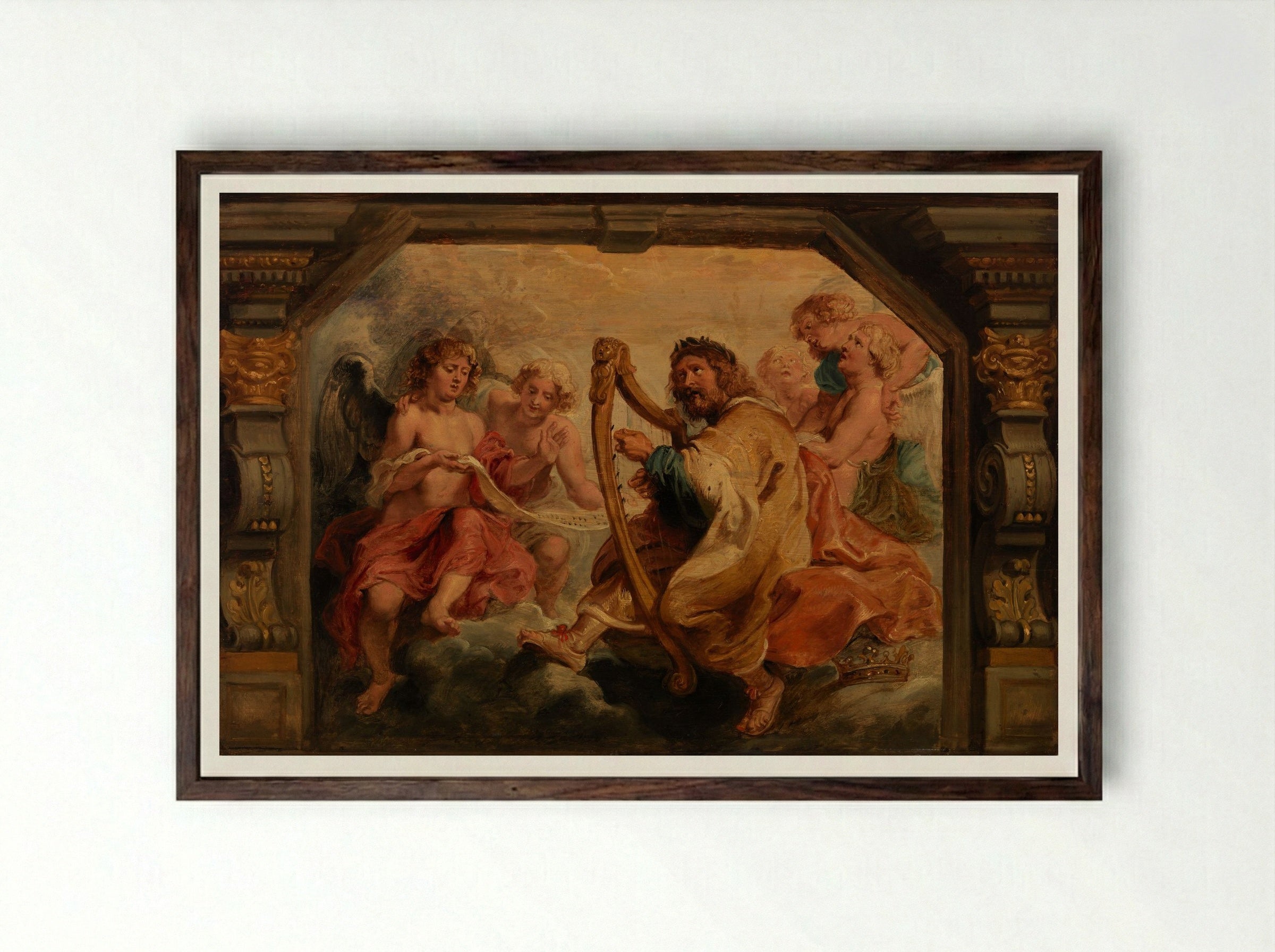 King David Playing the Harp - Peter Paul Rubens - Framed Print Dark Wood