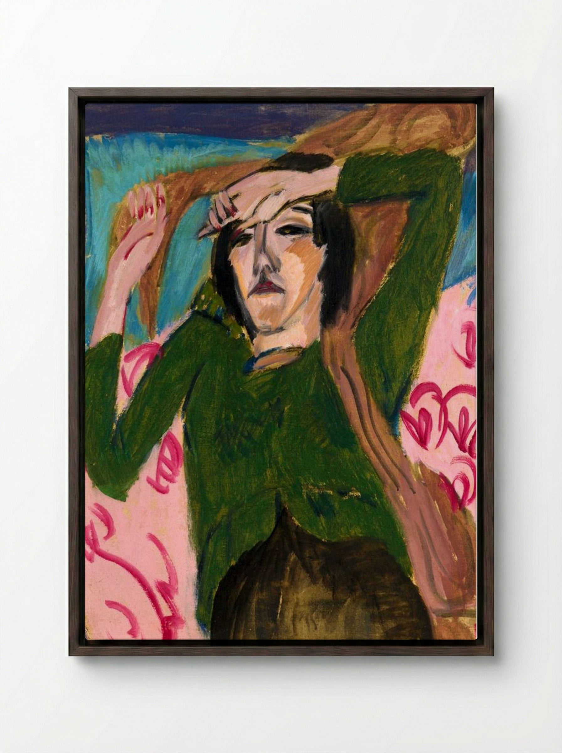 Woman in a Green Blouse - Ernst Ludwig Kirchner - Framed Canvas Dark Wood