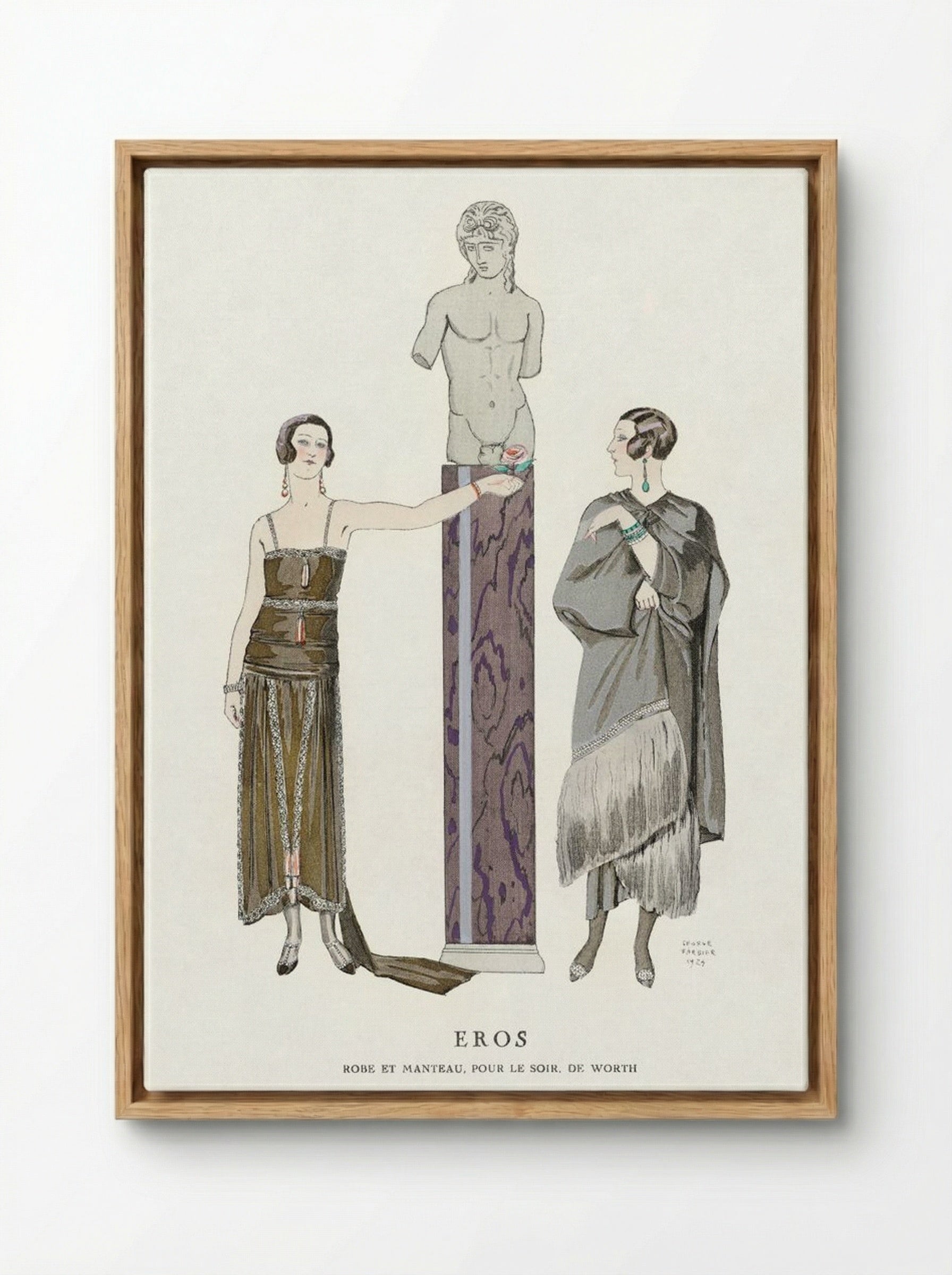 Eros: Robe et Manteau pour le Soir, de Worth - George Barbier - Framed Canvas Wood