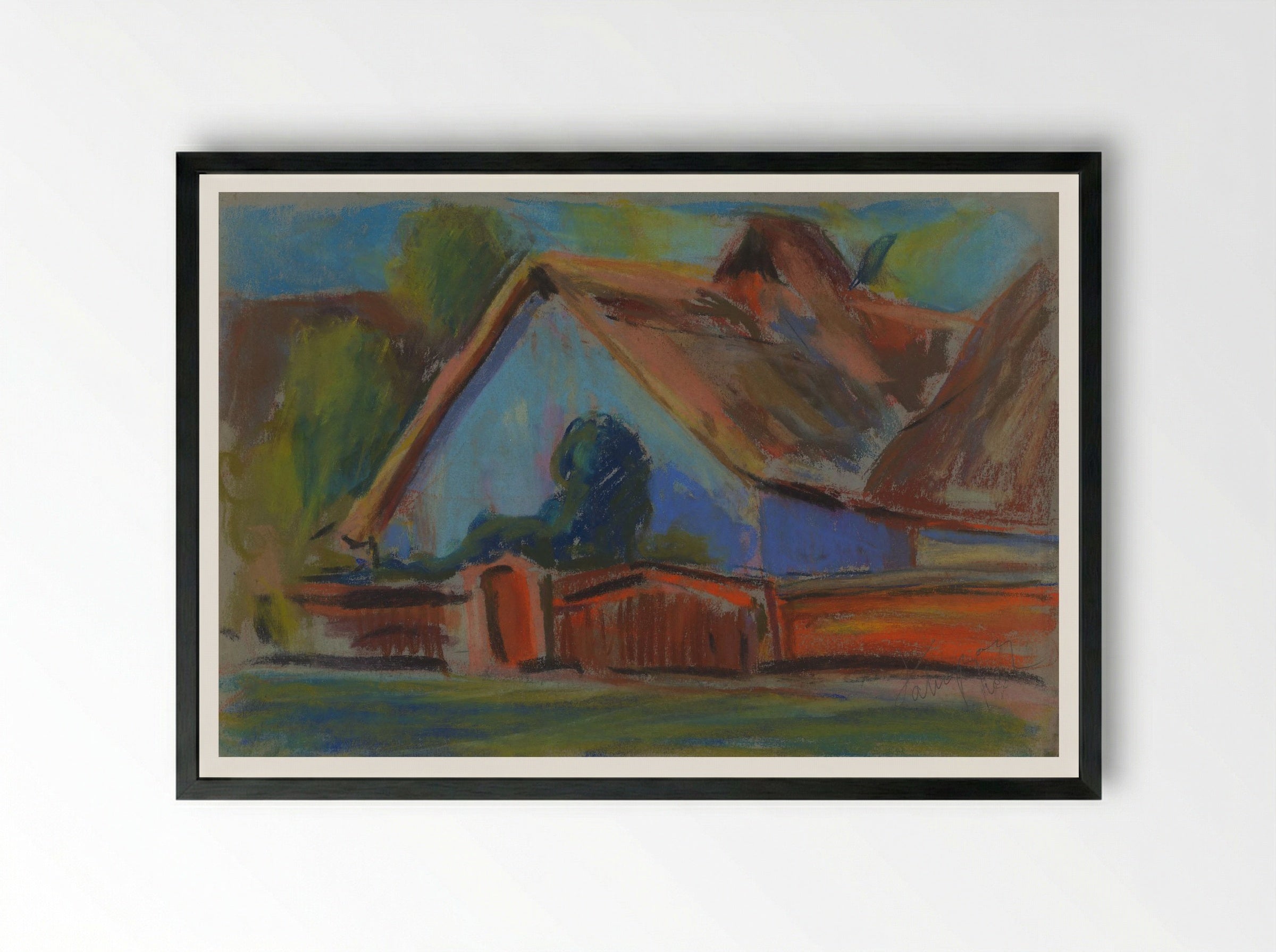 Blue Village Cottage - Zolo Palugyay - Framed Print Black