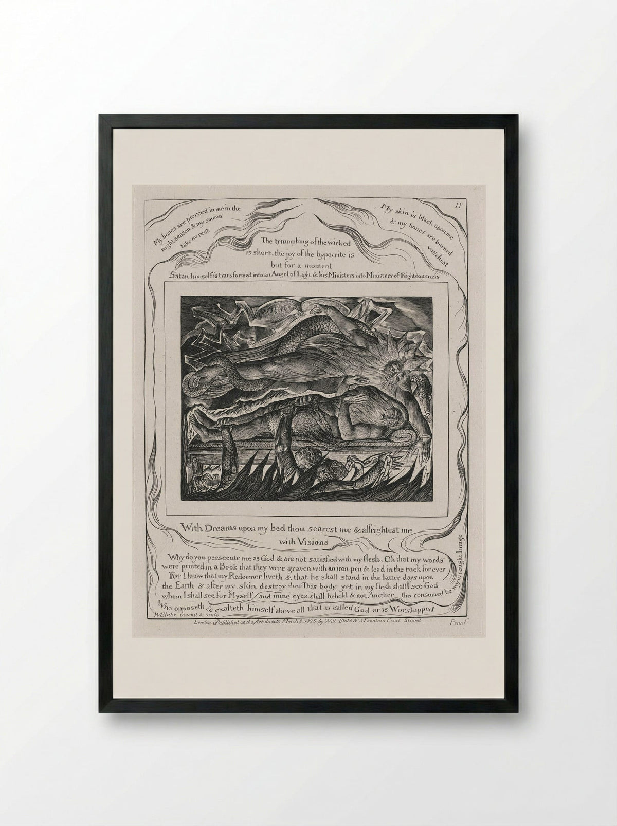 With Dreams upon my bed thou scarest me & affrightest me with Visions - William Blake - Framed Print Black