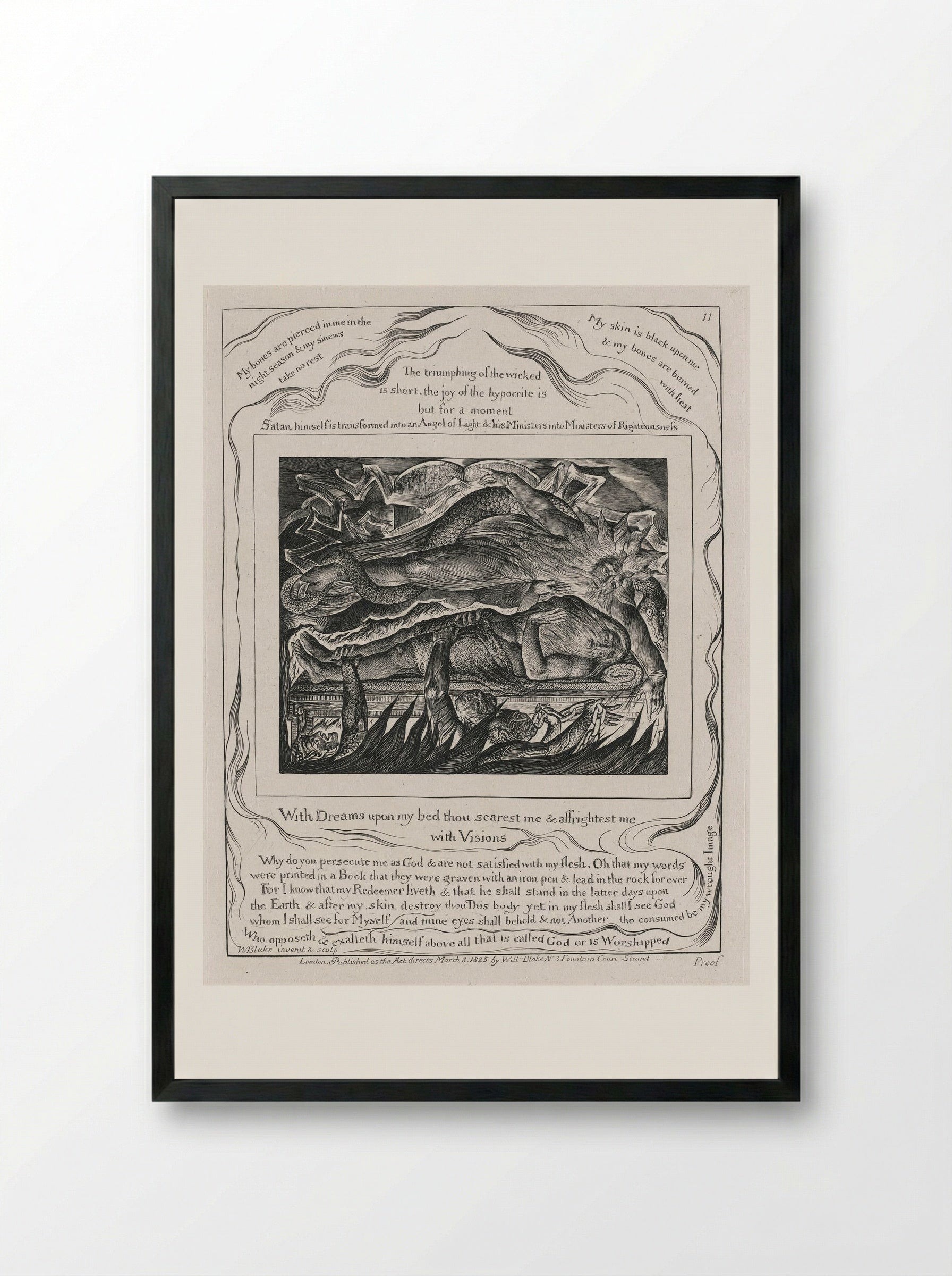 With Dreams upon my bed thou scarest me & affrightest me with Visions - William Blake - Framed Print Black