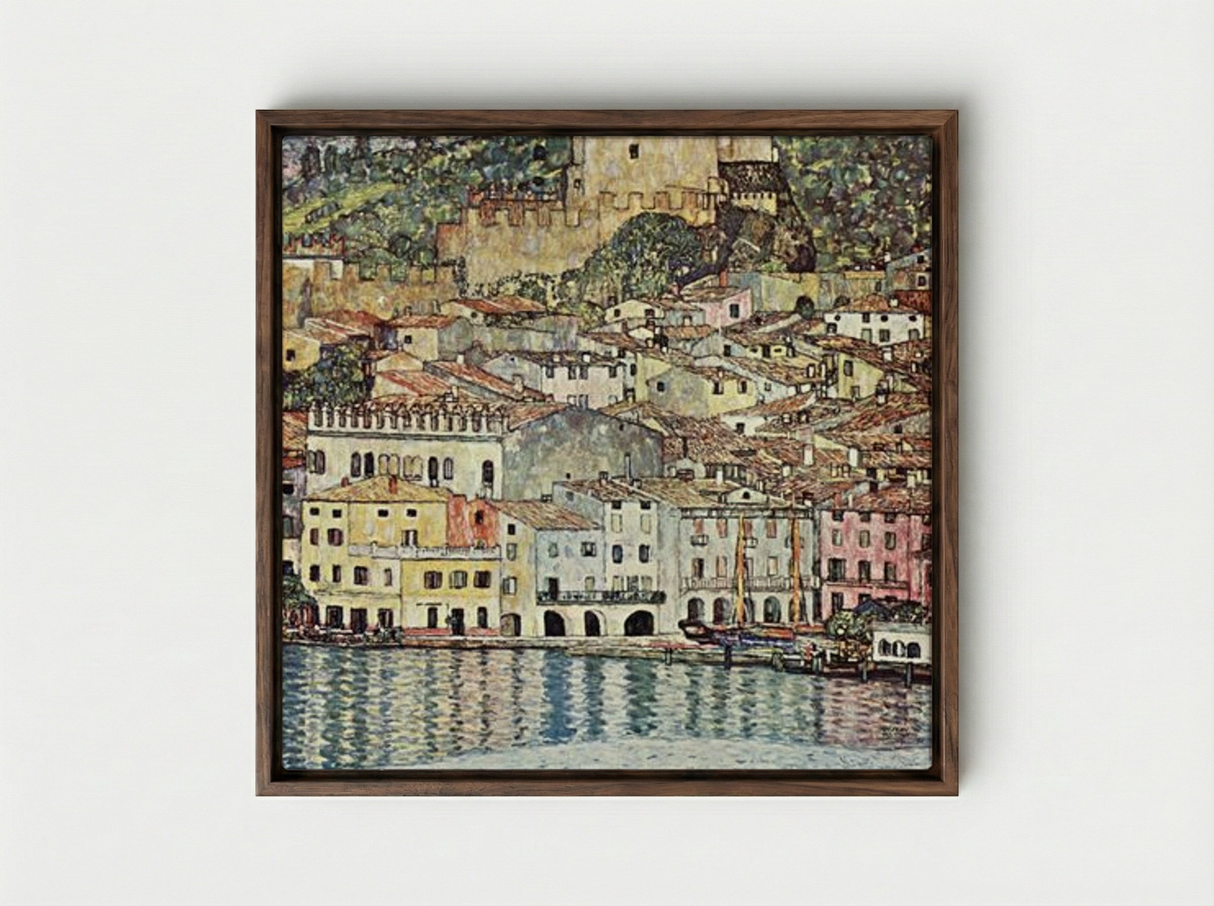 Malcesine on Lake Garda - Gustav Klimt - Framed Canvas Dark Wood