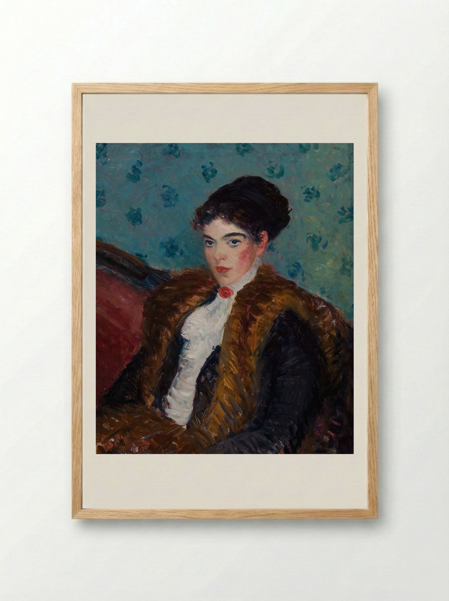 Girl with Fox Furs - William James Glackens - Framed Print Wood