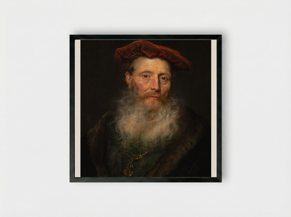 Bearded Man with a Velvet Cap - Govert Flinck - Framed Print Black