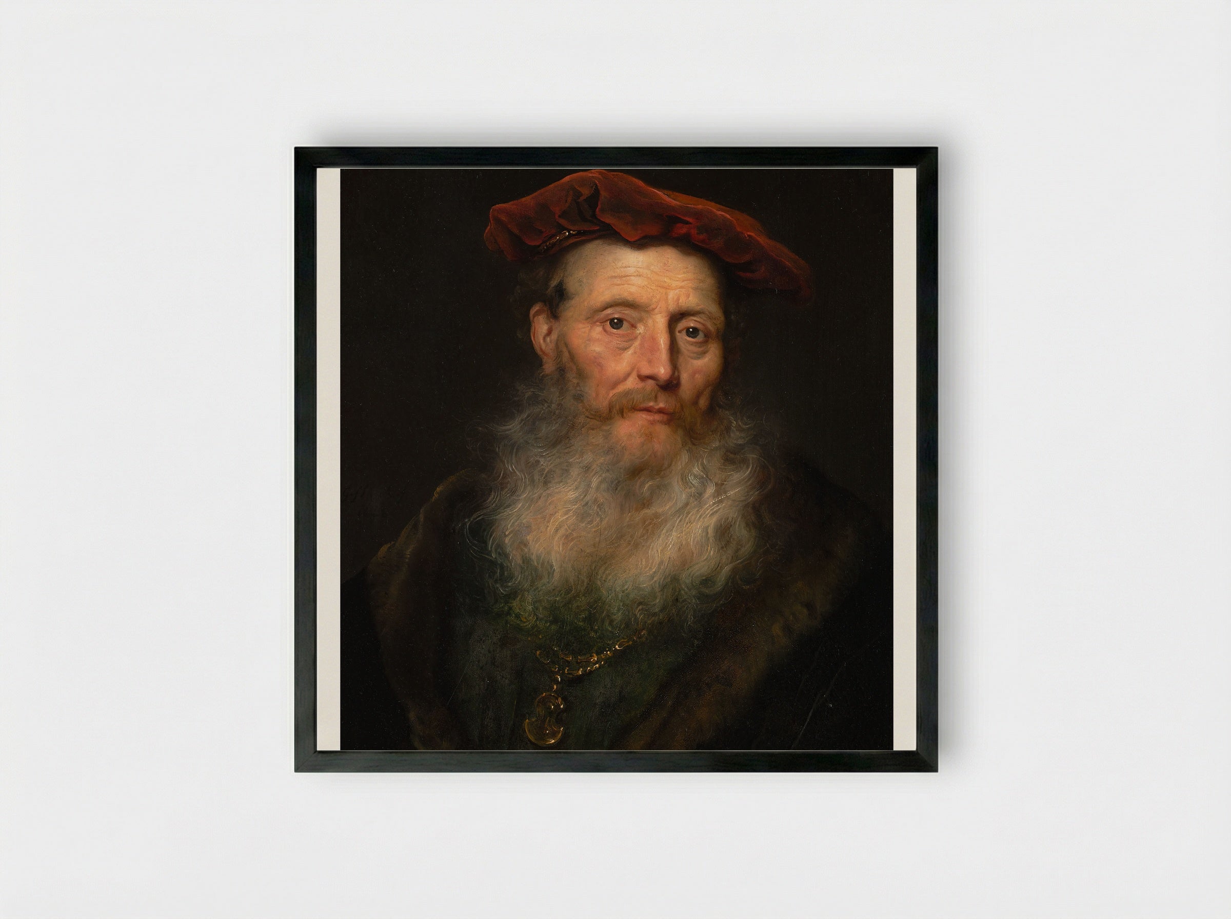 Bearded Man with a Velvet Cap - Govert Flinck - Framed Print Black