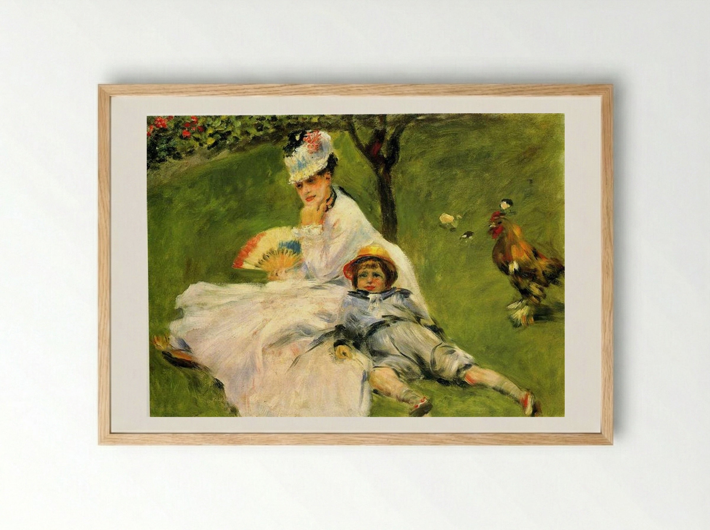 Camille Monet and Her Son Jean in the Garden at Argenteuil - Pierre-Auguste Renoir - Framed Print Wood
