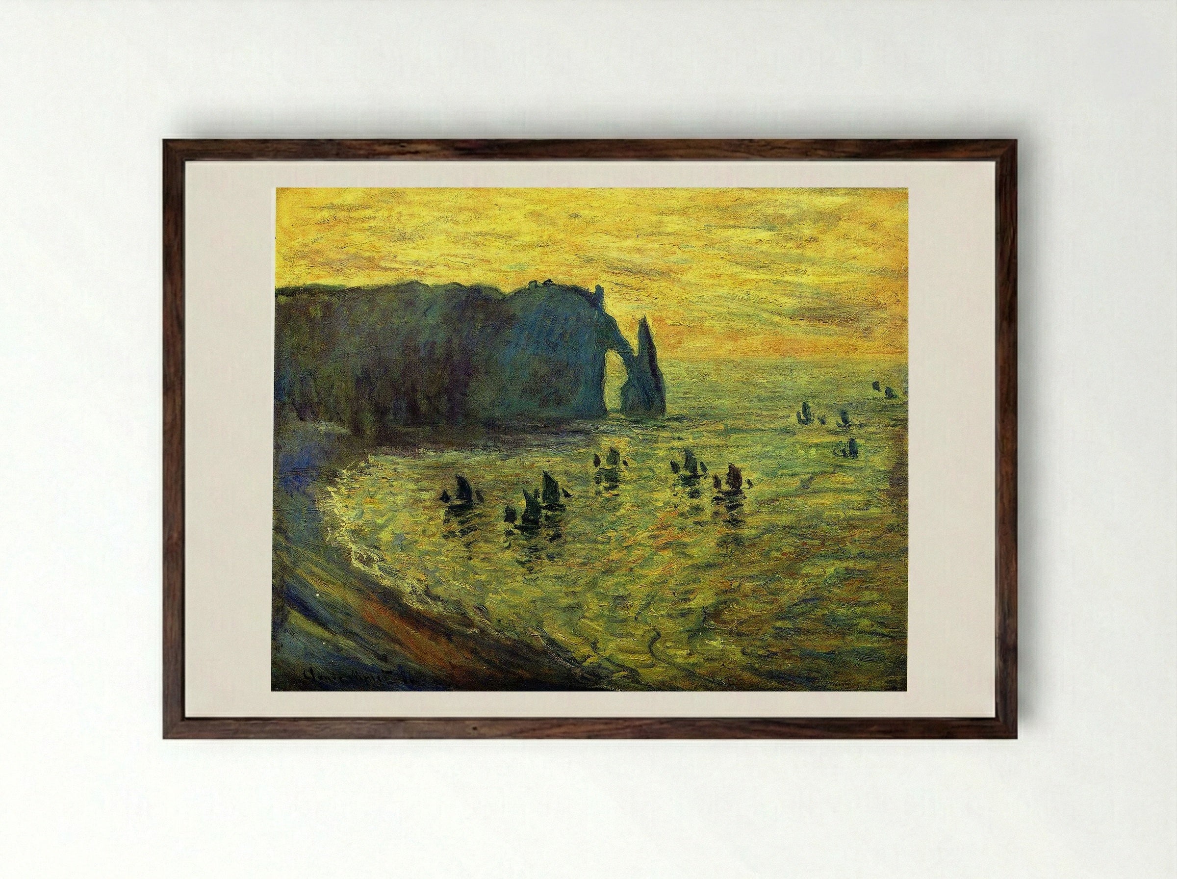 The Cliffs at Étretat - Claude Monet - Framed Print Dark Wood