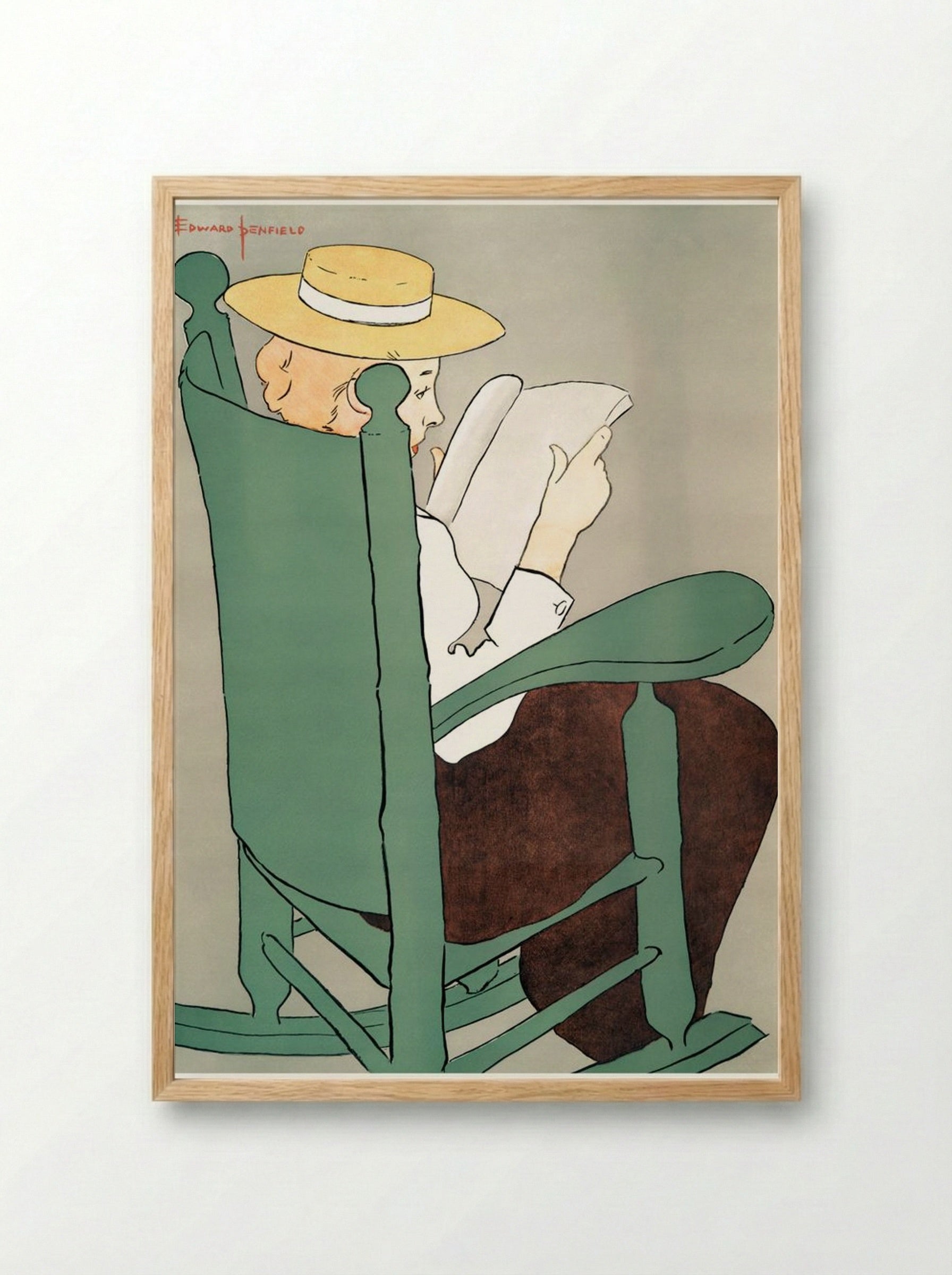 Woman Reading in a Rocking Chair - Edward Penfield - Framed Print Wood