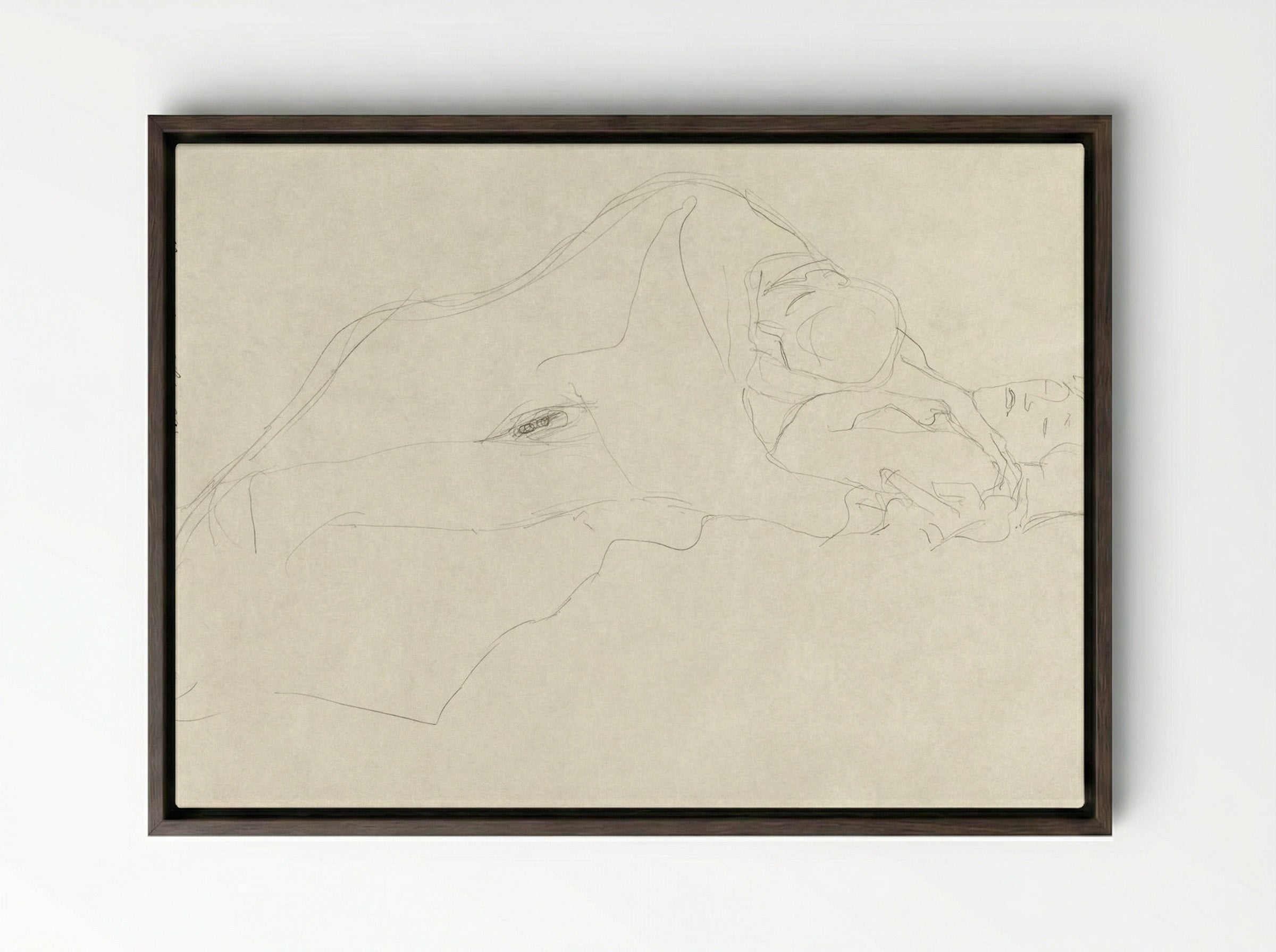 The Lovers - Gustav Klimt - Framed Canvas Dark Wood