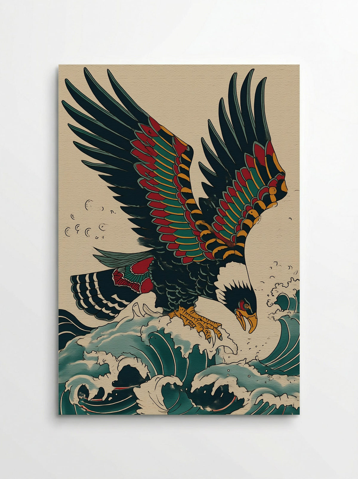 Eagle Over Waves - Japanese Inspired Art Print - Poster