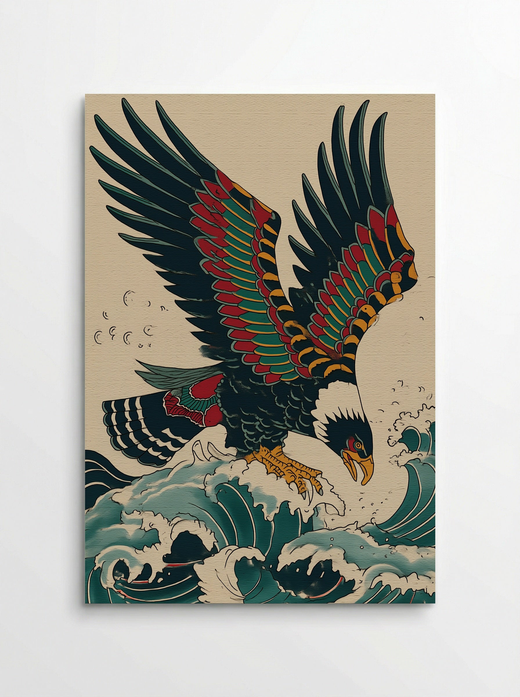 Eagle Over Waves - Japanese Inspired Art Print - Poster