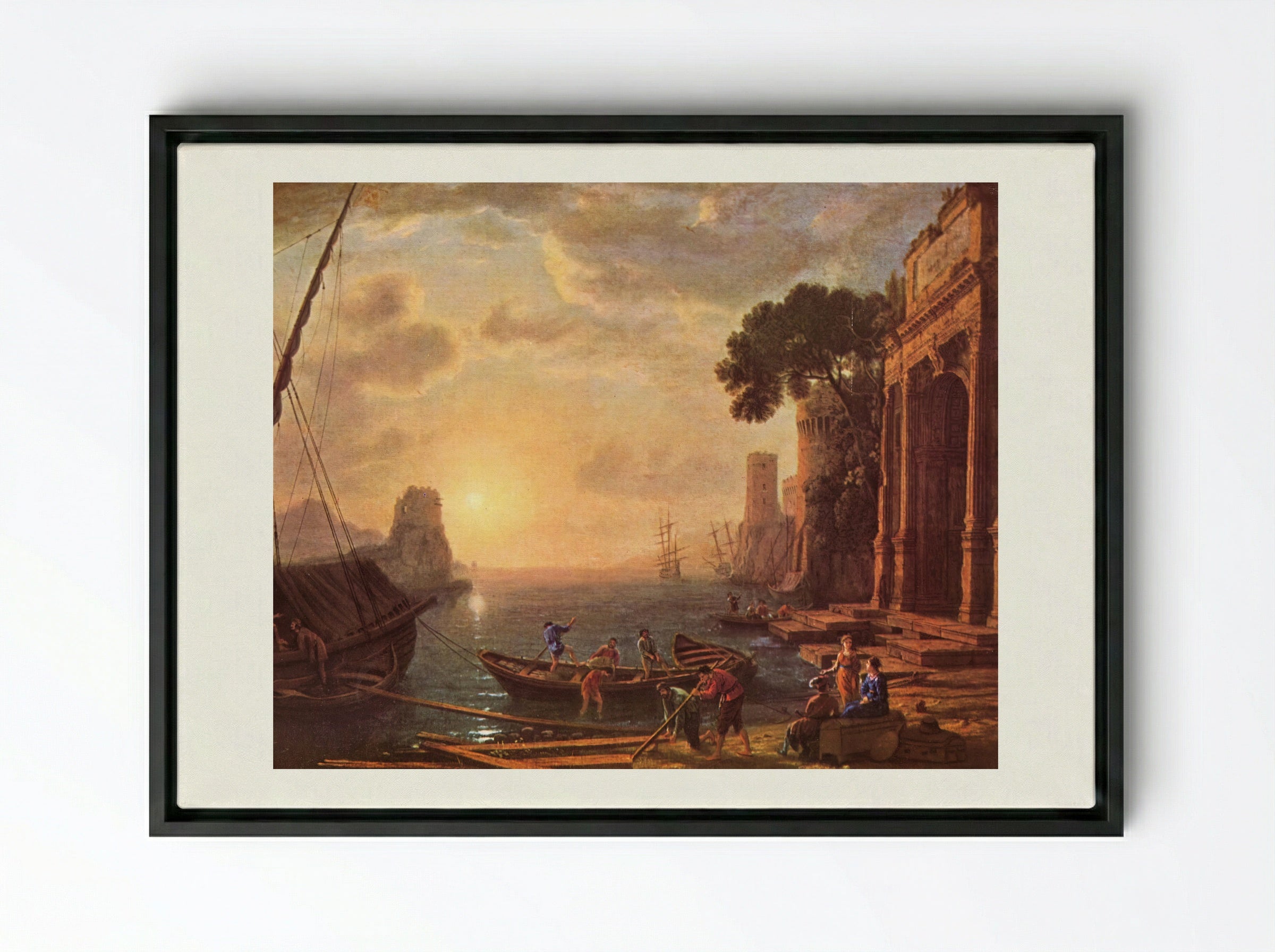 Seaport at Sunset - Claude Lorrain - Framed Canvas Black