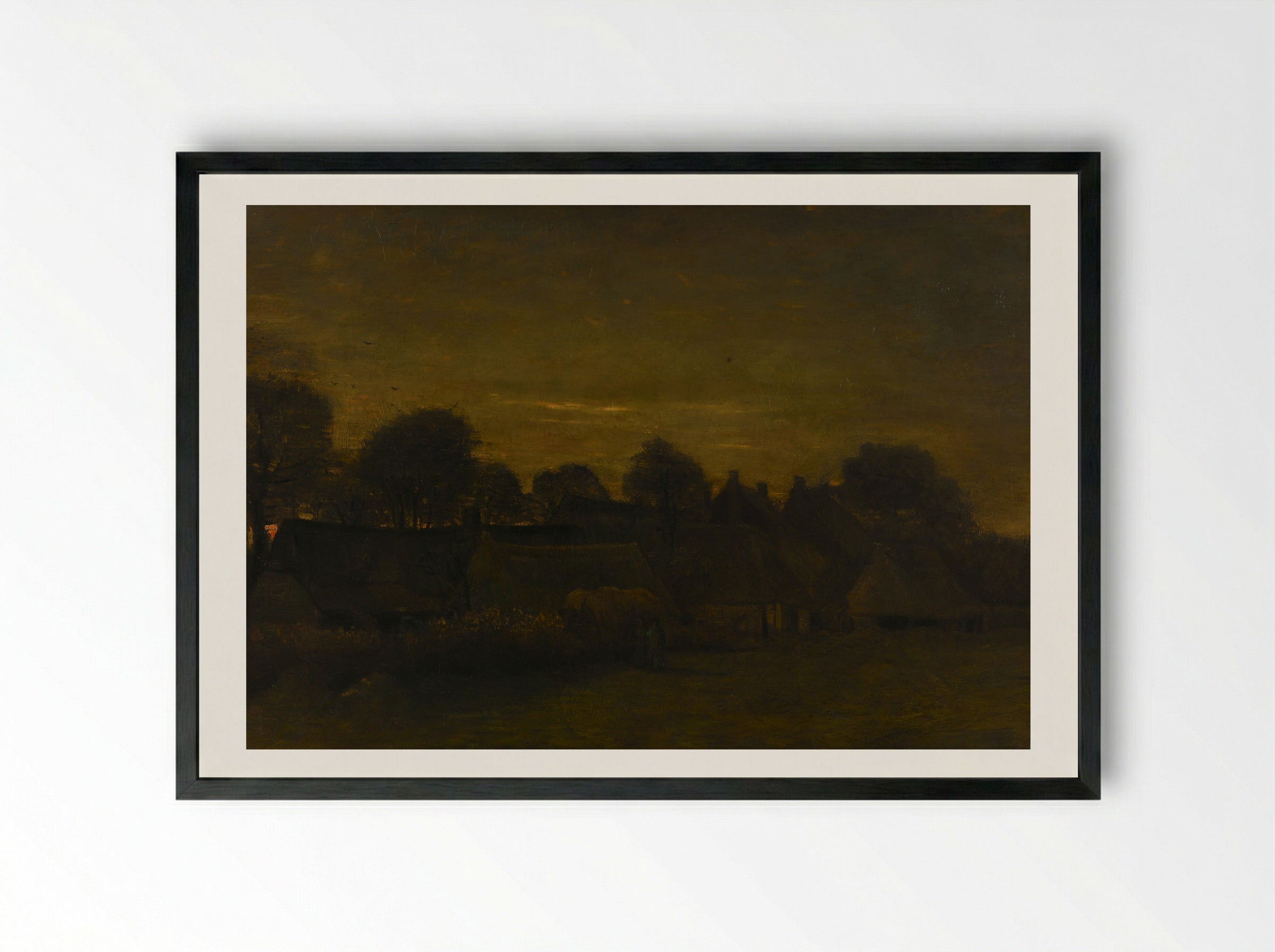 Boerendorp in de avond - Vincent van Gogh - Framed Print Black