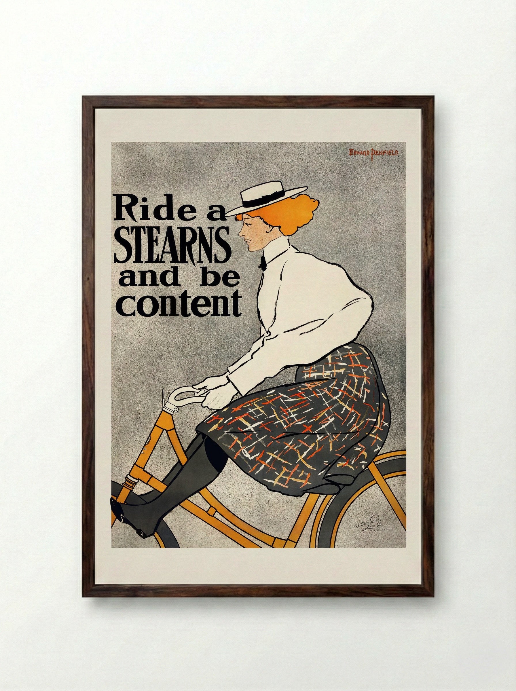 Ride a Stearns and be content - Edward Penfield - Framed Print Dark Wood