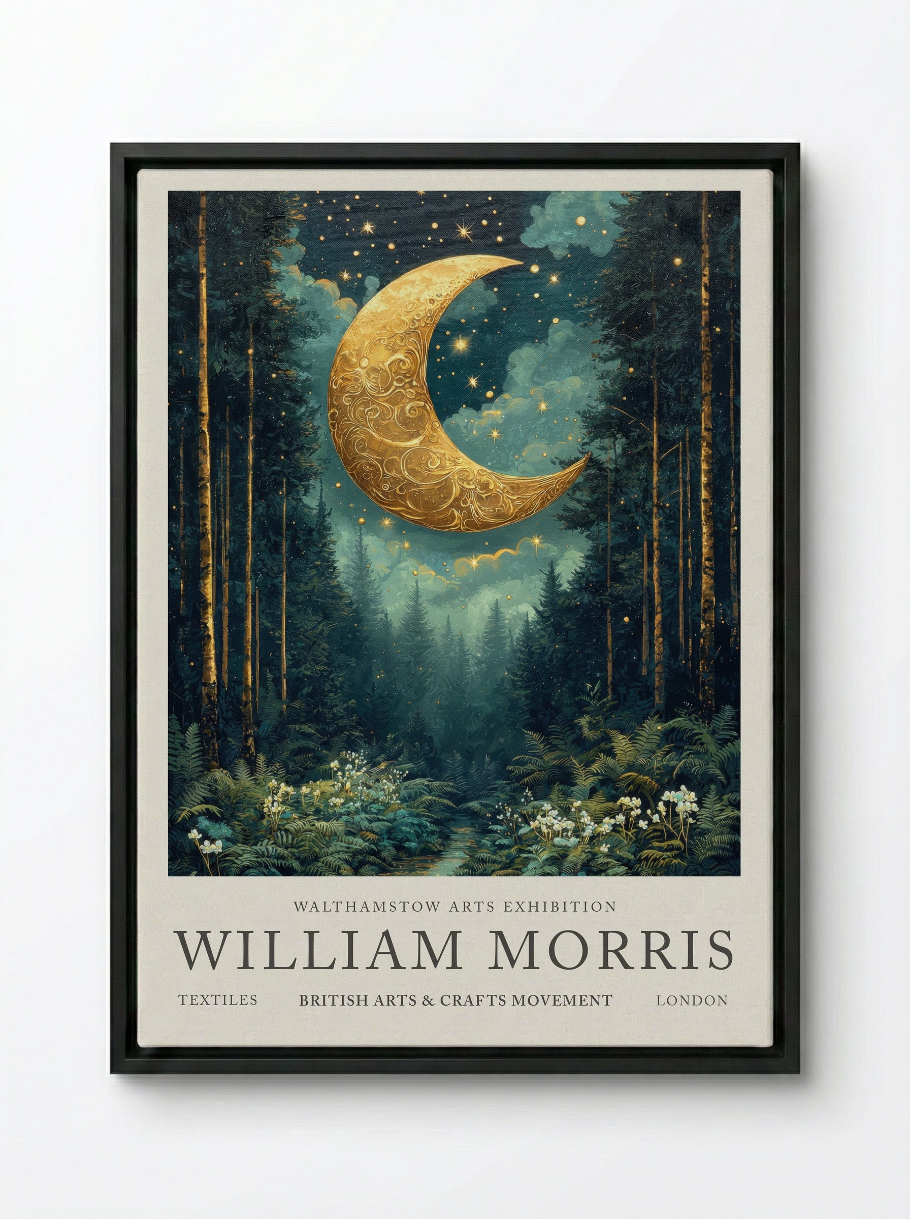 Crescent Canopy - William Morris - Framed Canvas Black