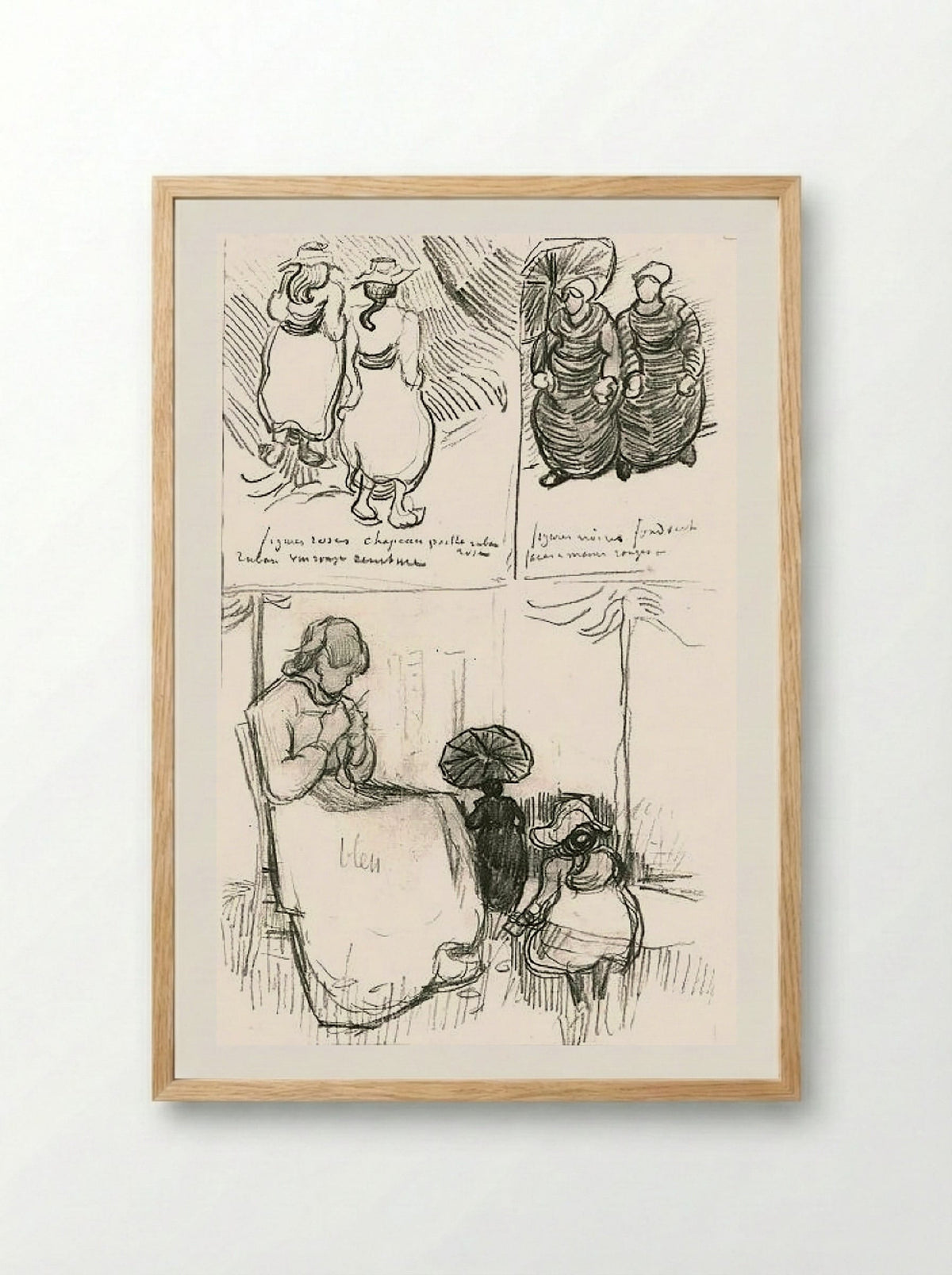 Three Studies of Women - Vincent van Gogh - Framed Print Wood