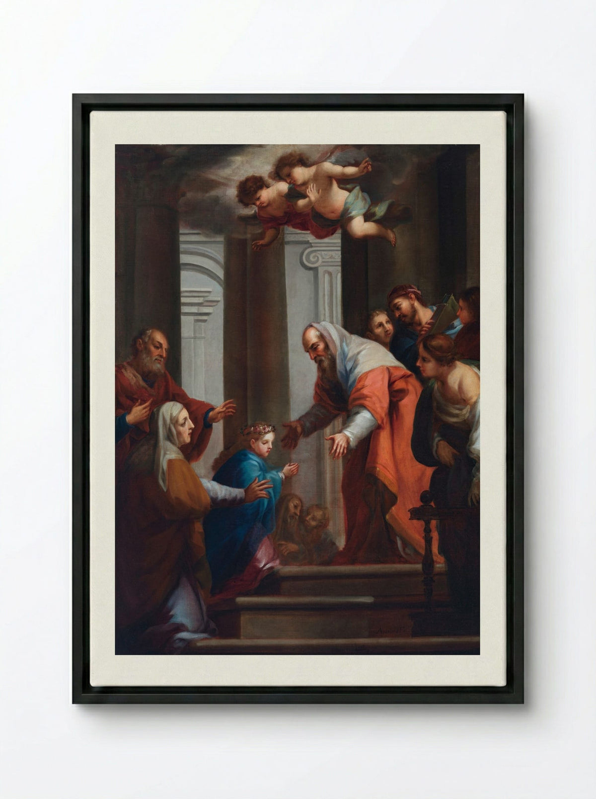The Presentation of the Virgin in the Temple - Juan Francisco de Aguilera - Framed Canvas Black