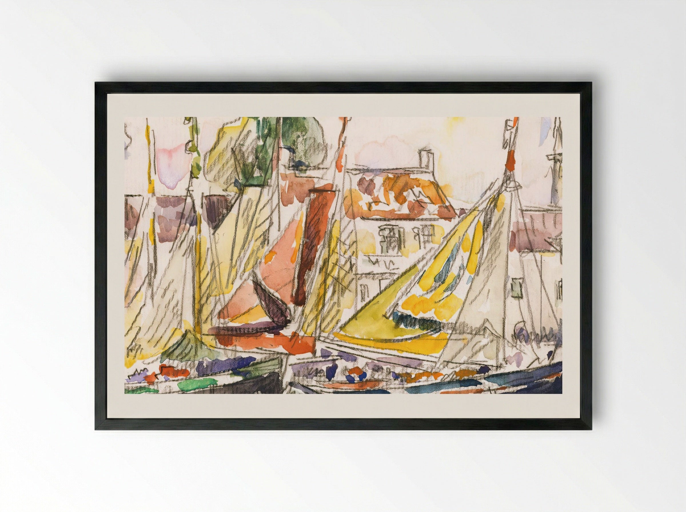 Le Pouliguen, Fishing Boats - Paul Signac - Framed Print Black