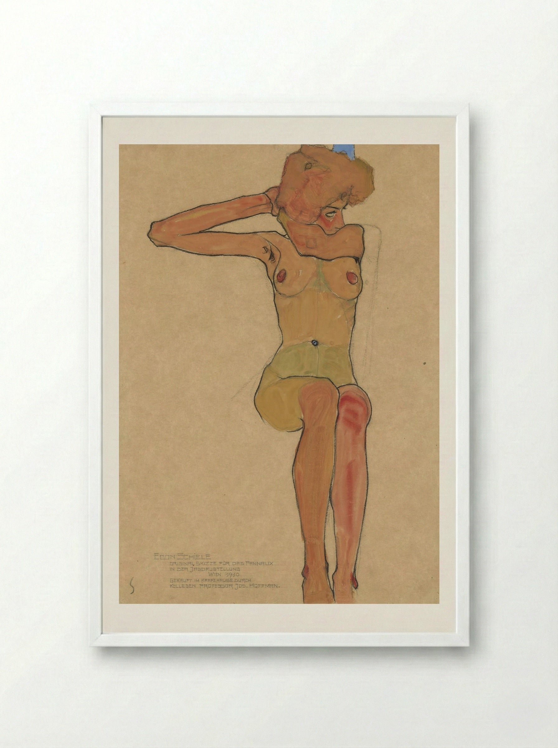 Mädchenakt Gertrude (Seated Nude) - Egon Schiele - Framed Print White