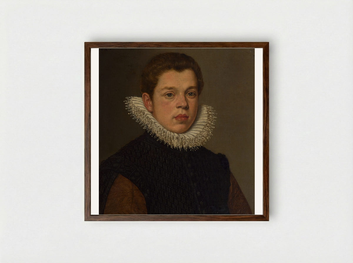 Portrait of a Young Man with a White Ruff Collar - Sofonisba Anguissola - Framed Print Dark Wood
