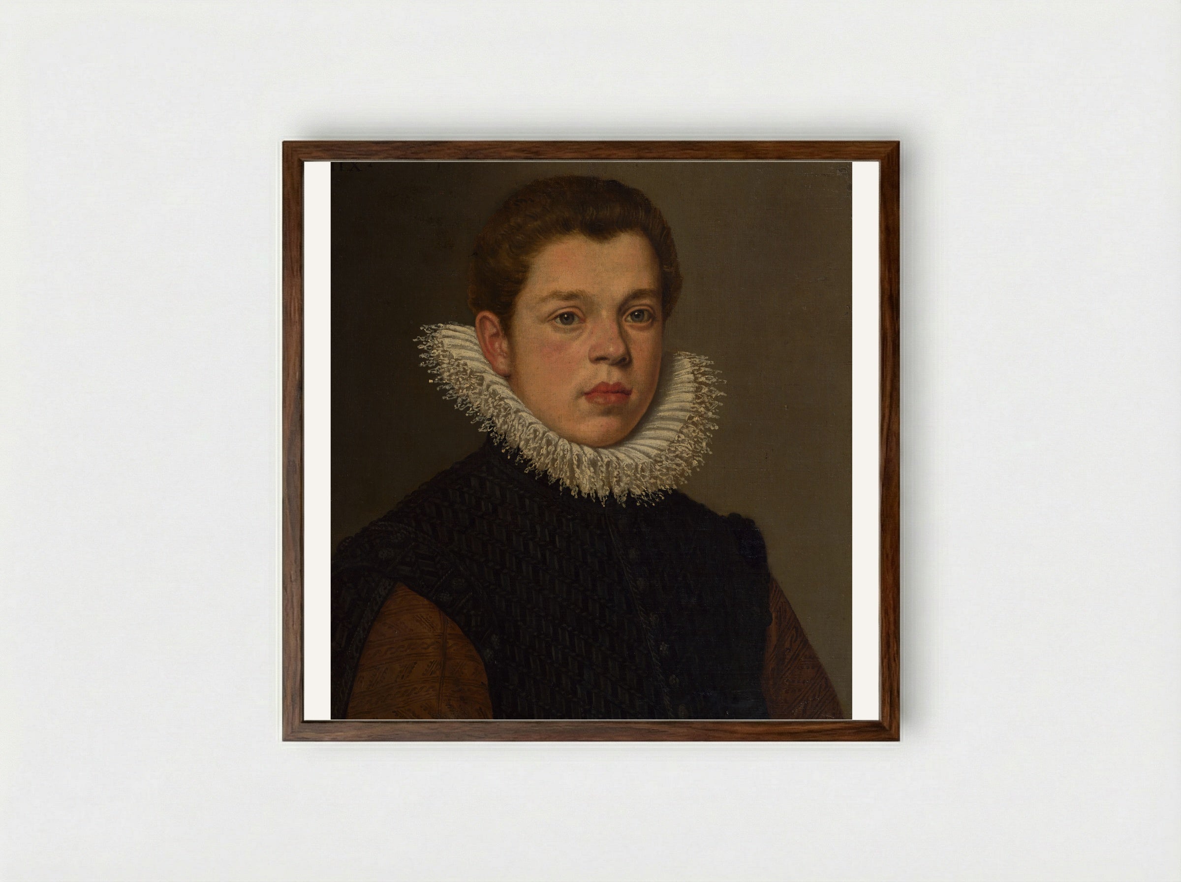Portrait of a Young Man with a White Ruff Collar - Sofonisba Anguissola - Framed Print Dark Wood
