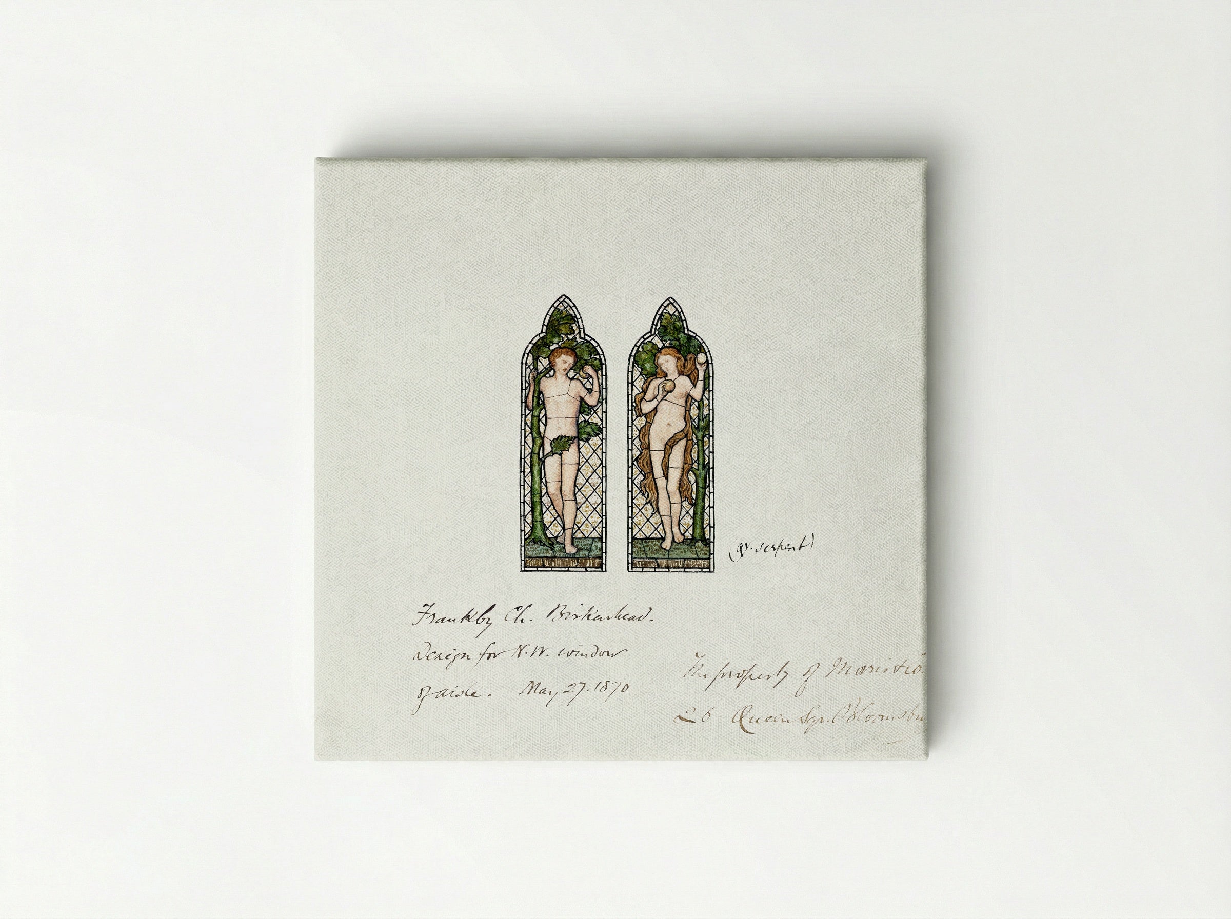 Design for Stained Glass Window: Adam and Eve - Fine Art Print - Canvas