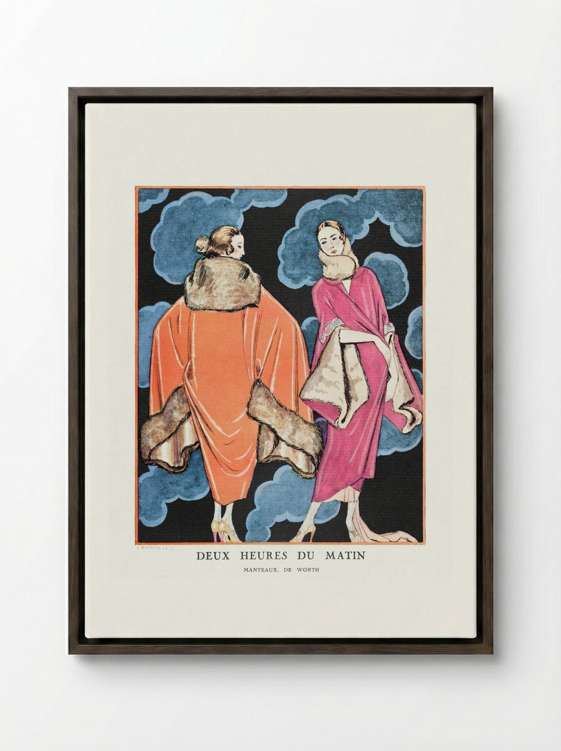 Deux Heures du Matin, Manteaux de Worth - George Barbier - Framed Canvas Dark Wood