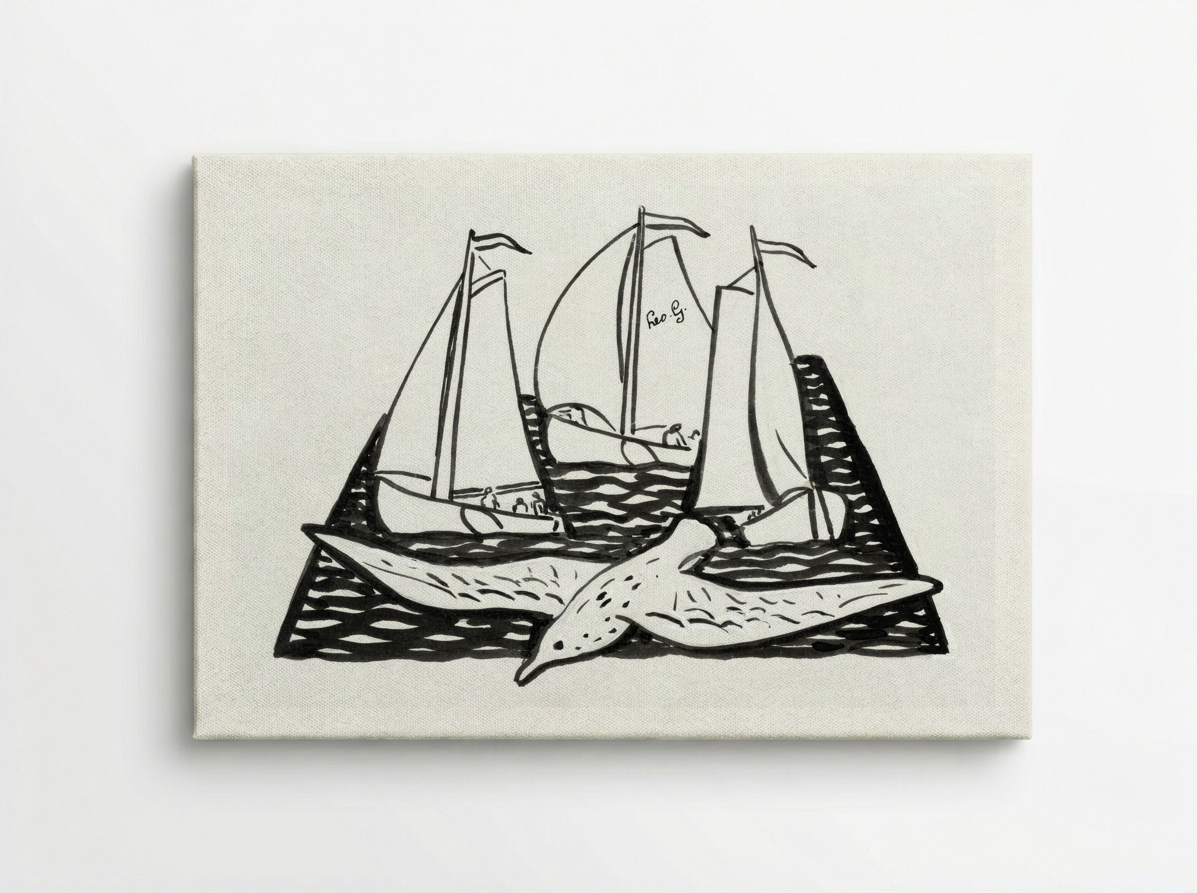 Three Sailing Ships and a Seagull - Leo Gestel - Canvas