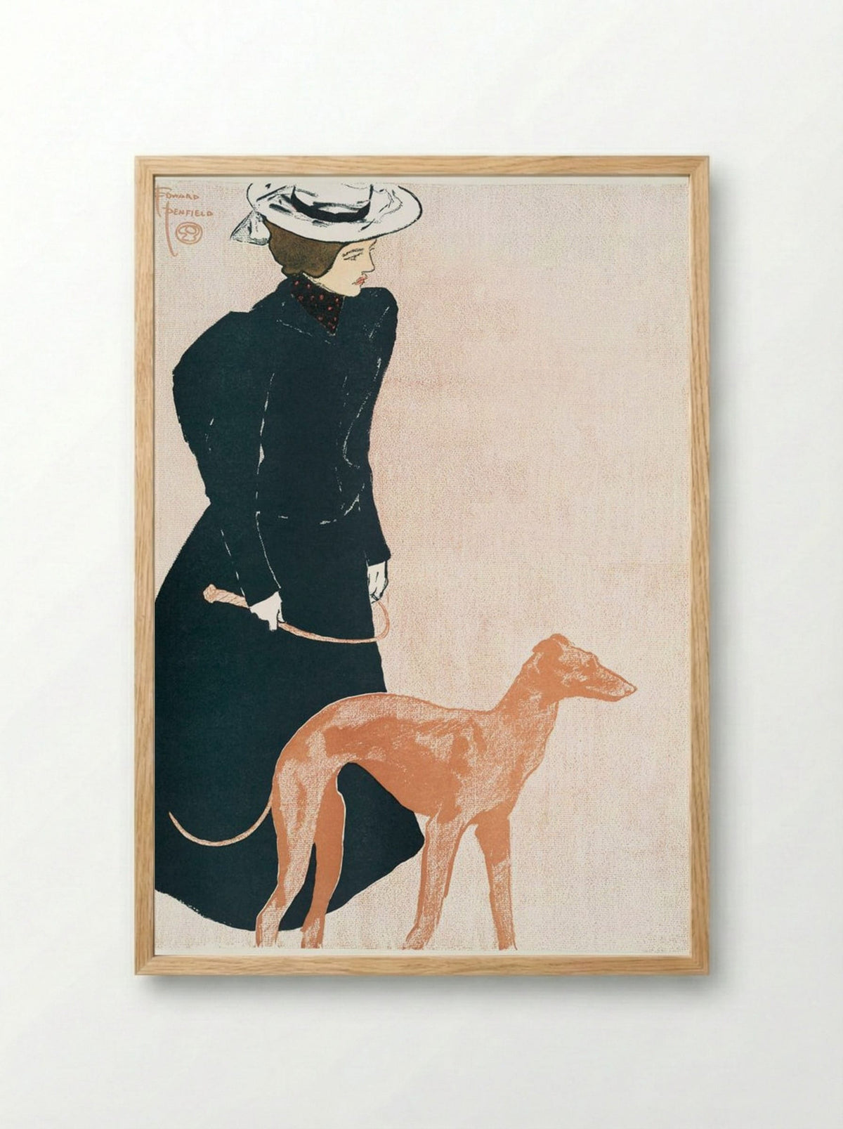 Woman with Greyhound - Edward Penfield - Framed Print Wood