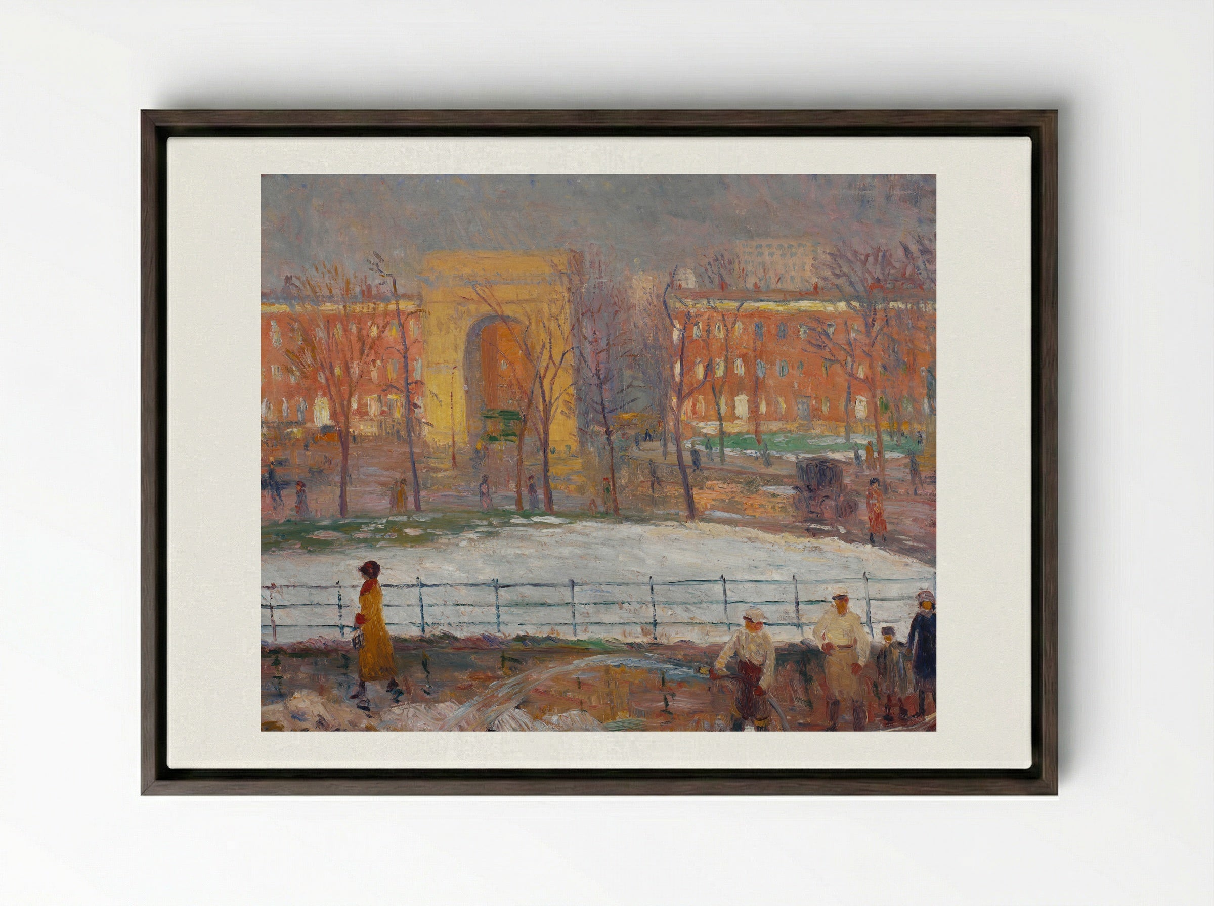 Street Cleaners, Washington Square - William James Glackens - Framed Canvas Dark Wood