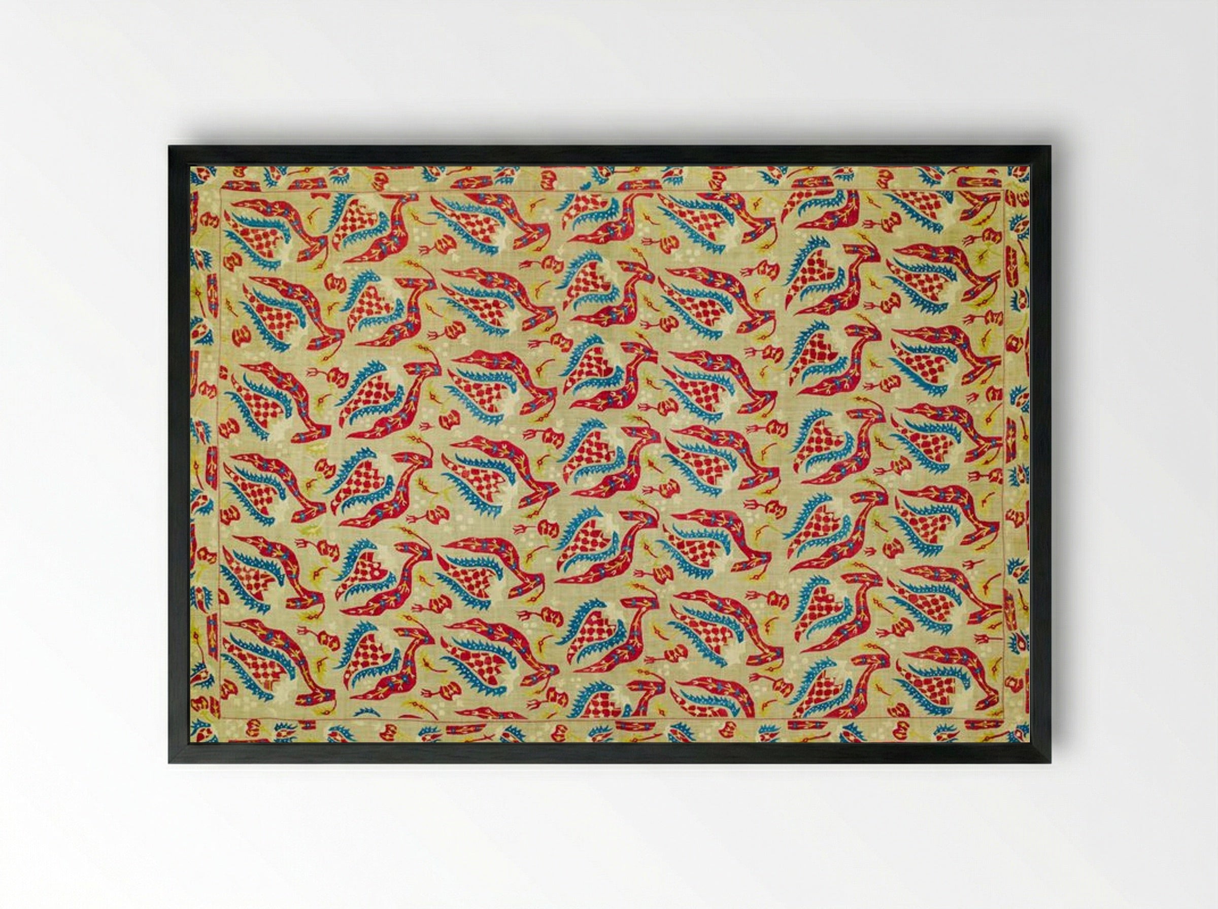 Turkish Bed Cover Pattern with Flowers and Leaves - William Morris - Framed Print Black